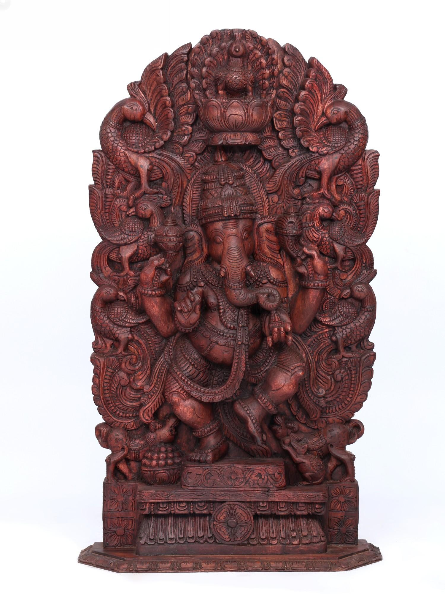 48" Large Dancing Lord Ganesha with Beautiful Peacocks Arch / Wood Carving: Title: 48" Large Dancing Lord Ganesha with Beautiful Peacocks Arch / Wood Carving Description: Additional Information: itemcode: DDO754 Reserve: $2,272.00 Shipping: Domestic: Shipping rates are determ