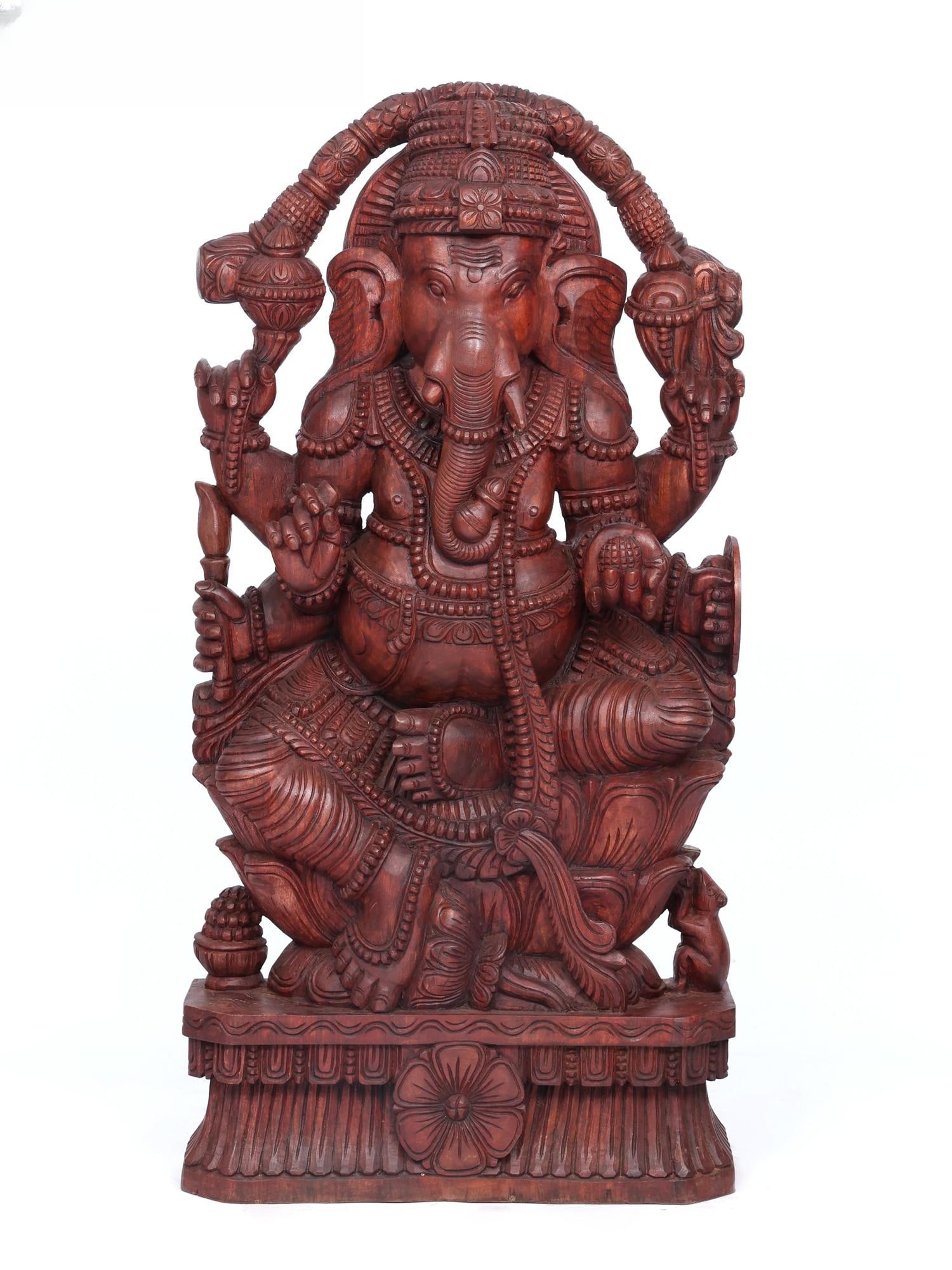 48" Large Four Armed Sitting Lord Ganesha / Wood Carving: Title: 48" Large Four Armed Sitting Lord Ganesha / Wood Carving Description: Additional Information: itemcode: DDO755 Reserve: $2,168.00 Shipping: Domestic: Shipping rates are determined by destinatio
