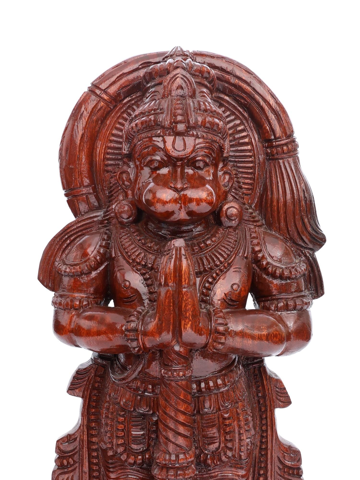 36" Large Standing Lord Hanuman in Namaskar Gesture / Wood Carving - 2