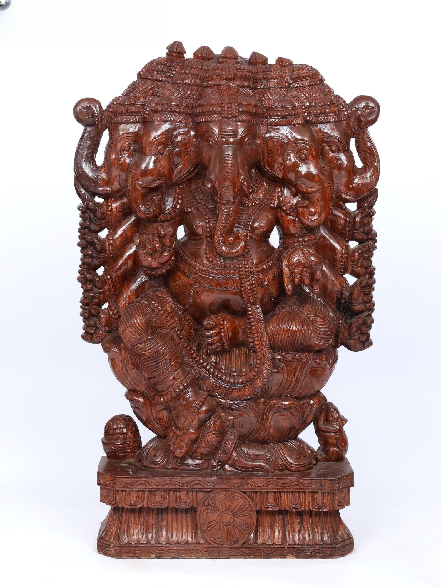 48" Large Ten Armed Panchamukhi Lord Ganesha / Wood Carving: Title: 48" Large Ten Armed Panchamukhi Lord Ganesha / Wood Carving Description: Additional Information: itemcode: DDO759 Reserve: $2,479.00 Shipping: Domestic: Shipping rates are determined by