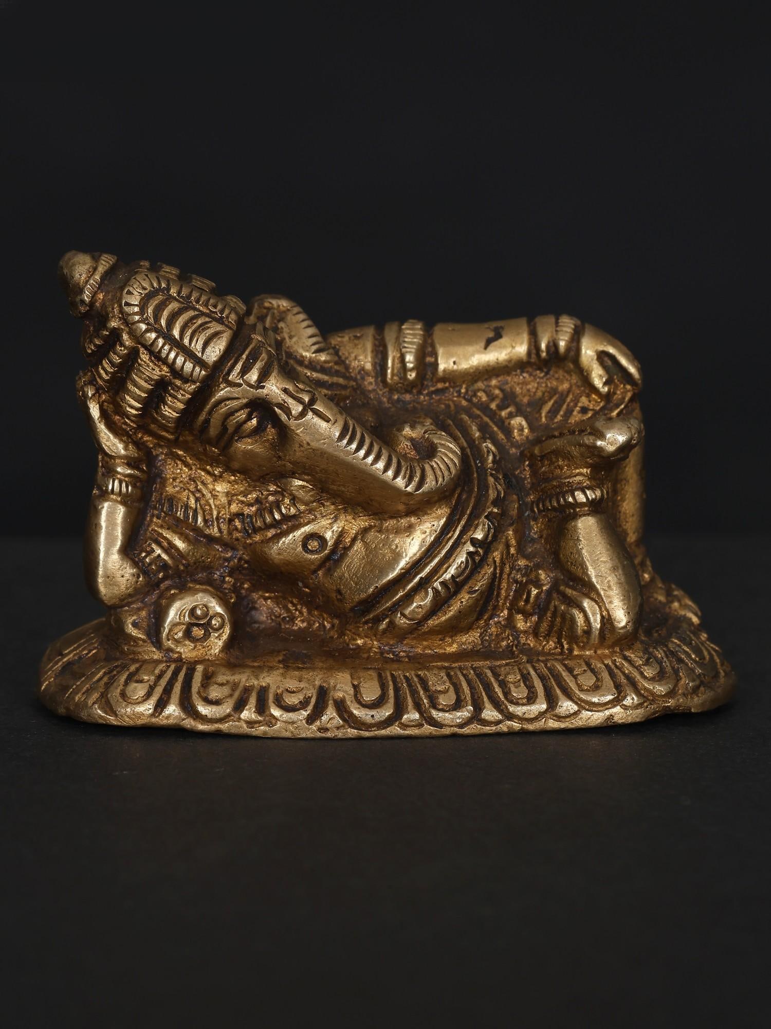 2" Small Relaxing Lord Ganesha / Brass Statue (1 of 2)