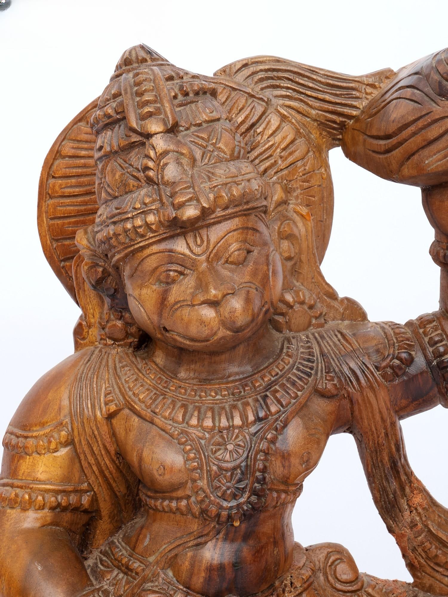 24" Sanjivani Hanuman Statue / Wood Carving - 2