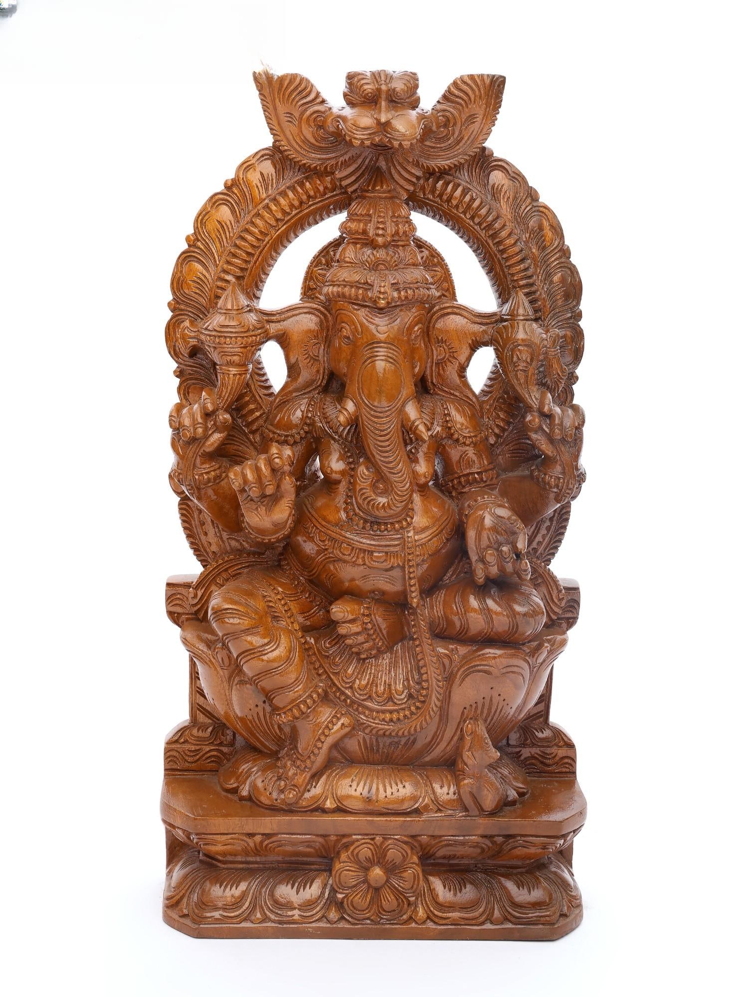 24" Lord Ganesha Seated on Kirtimukha Throne / Wood Carving: Title: 24" Lord Ganesha Seated on Kirtimukha Throne / Wood Carving Description: Additional Information: itemcode: DDO778 Reserve: $471.00 Shipping: Domestic: Shipping rates are determined by destinati