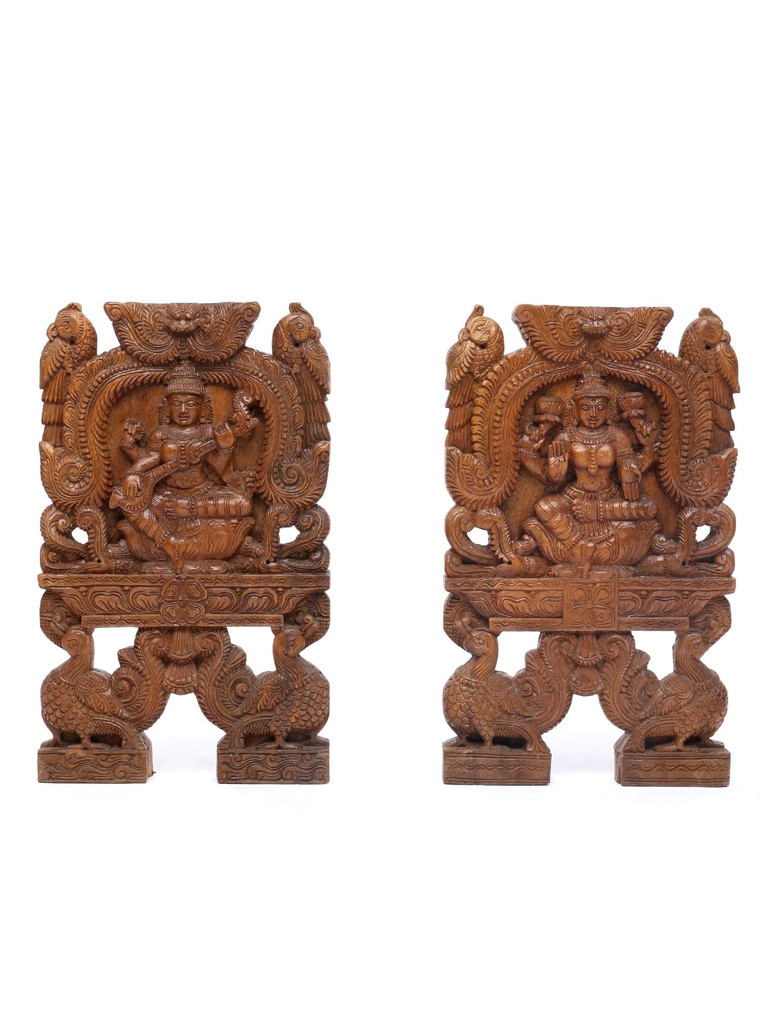 18" Pair of Goddess Lakshmi and Saraswati Kavadi Wall Panels / Wood Carving: Title: 18" Pair of Goddess Lakshmi and Saraswati Kavadi Wall Panels / Wood Carving Description: Additional Information: itemcode: DDO780 Reserve: $491.00 Shipping: Domestic: Shipping rates are determi