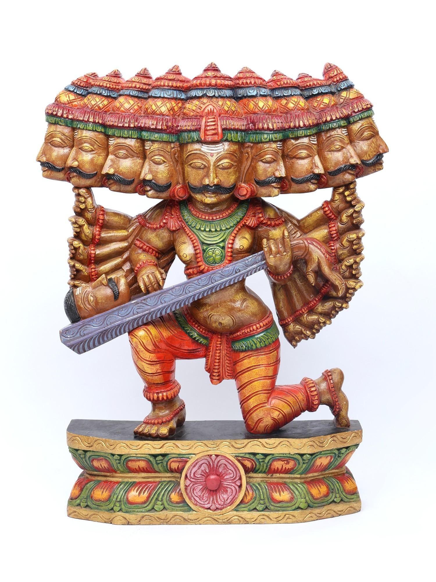 36" Large Ravana Offering Tenth Head as a Veena to Bhagawan Shiva / Wood Carved Statue: Title: 36" Large Ravana Offering Tenth Head as a Veena to Bhagawan Shiva / Wood Carved Statue Description: Additional Information: itemcode: DDO785 Reserve: $1,754.00 Shipping: Domestic: Shipping rate