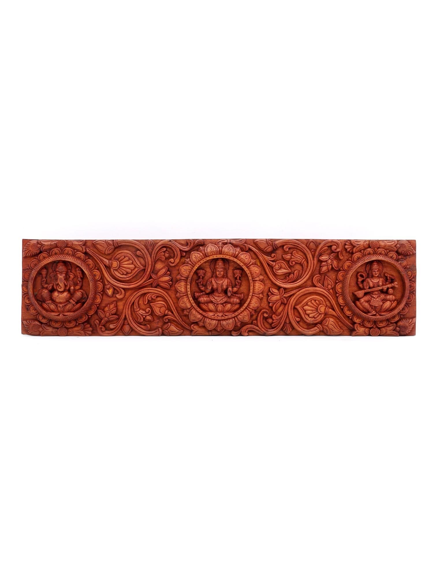 48" Large Ganesha Lakshmi Saraswati Wall Hanging Panel / Wood Carving: Title: 48" Large Ganesha Lakshmi Saraswati Wall Hanging Panel / Wood Carving Description: Additional Information: itemcode: DDO827 Reserve: $926.00 Shipping: Domestic: Shipping rates are determined by