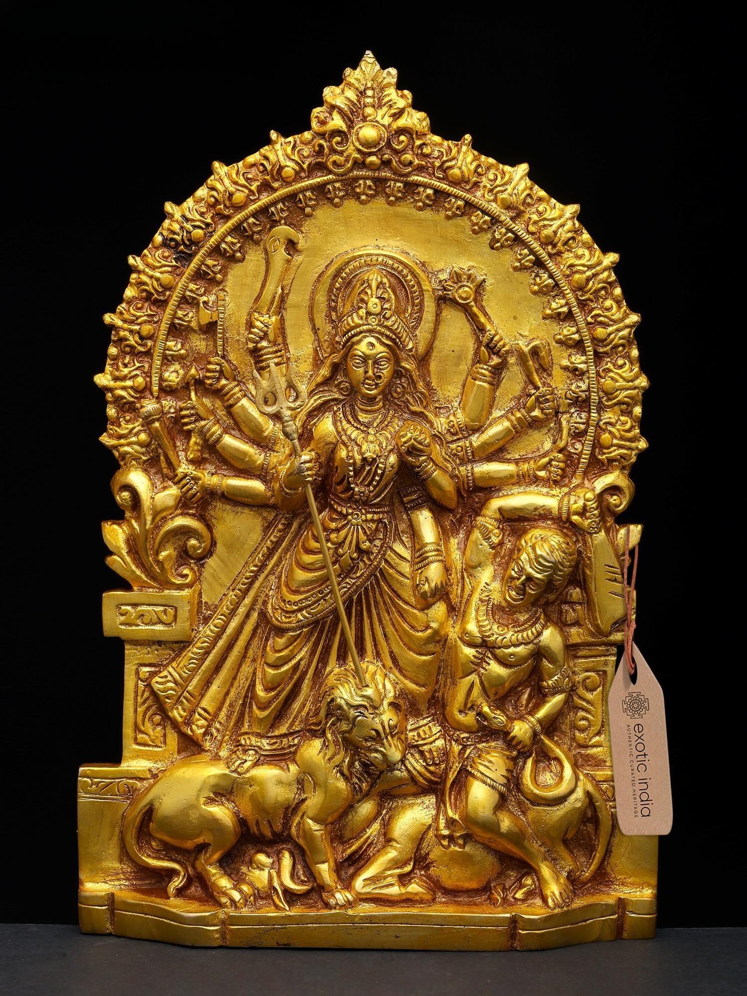 10" Mahishasuramardini (Goddess Durga) / Wall Hanging Brass Statue (1 of 2)