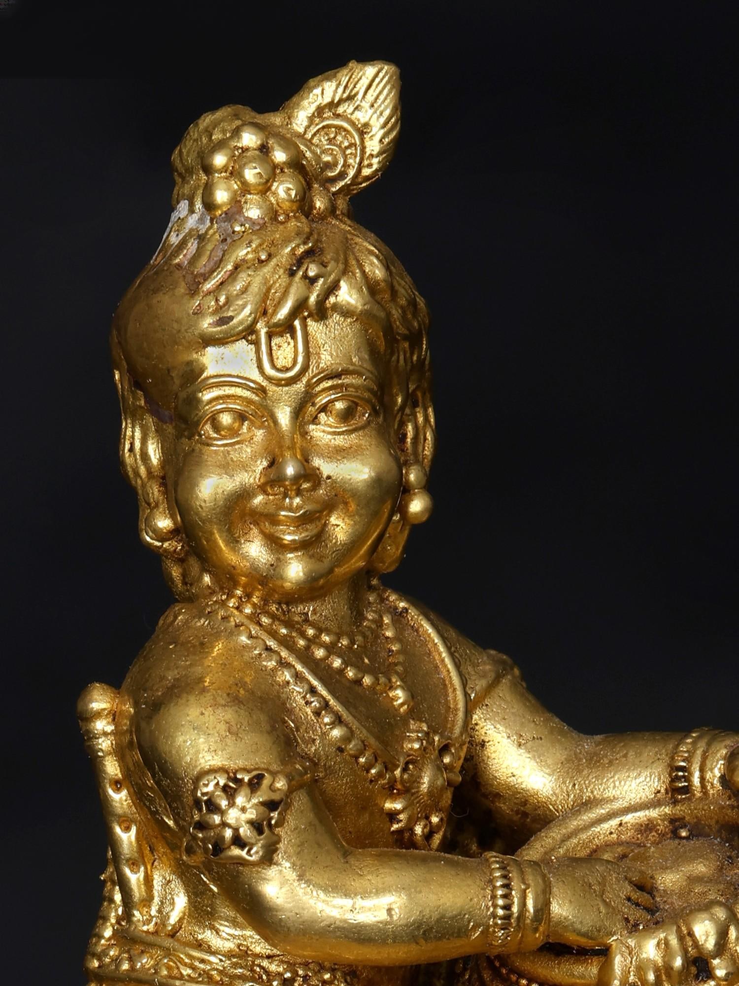 4" Small Superfine Butter Krishna / Brass Statue - 2