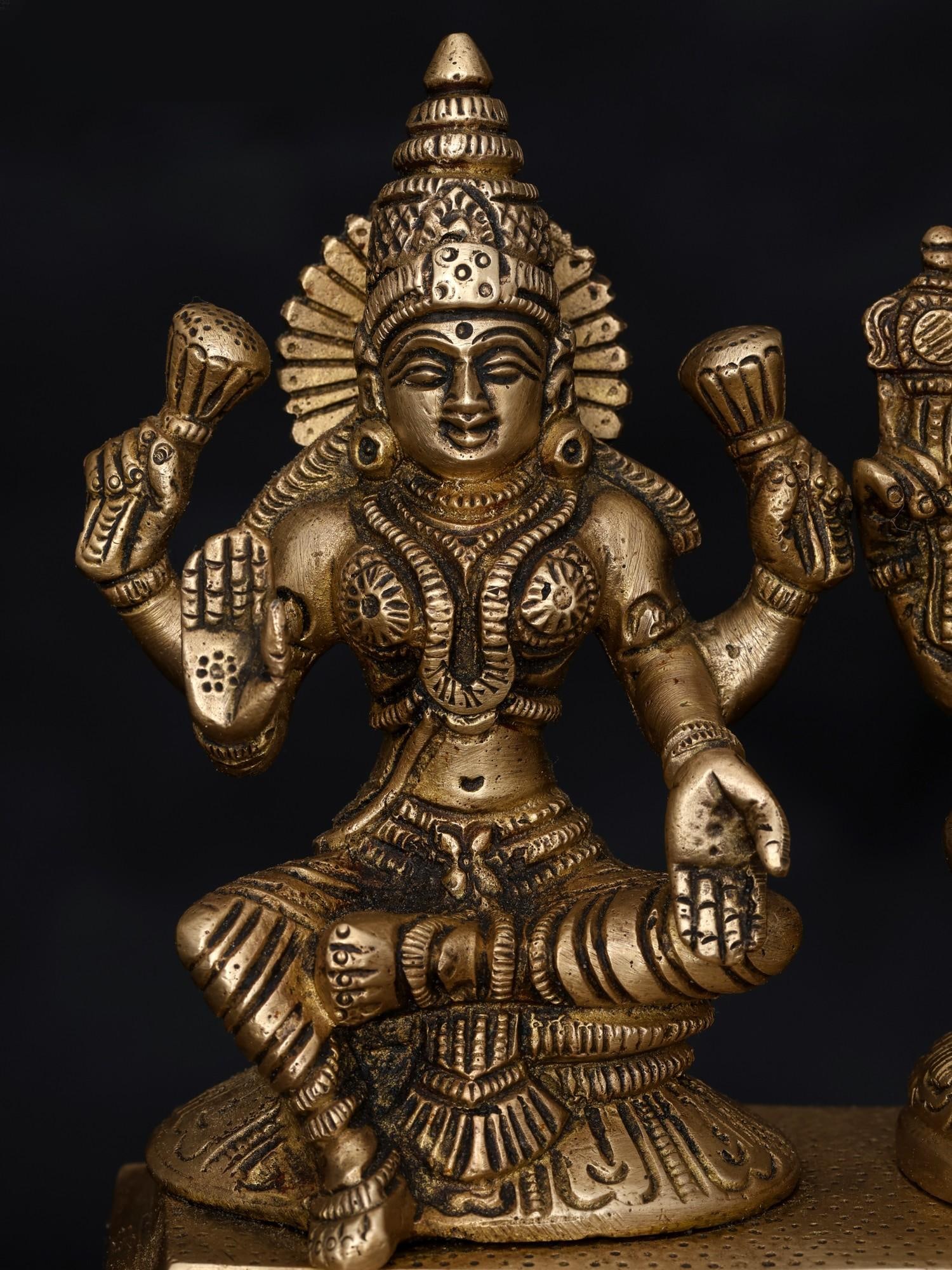 7" Blessing Lakshmi Ganesha / Brass Statue - 2