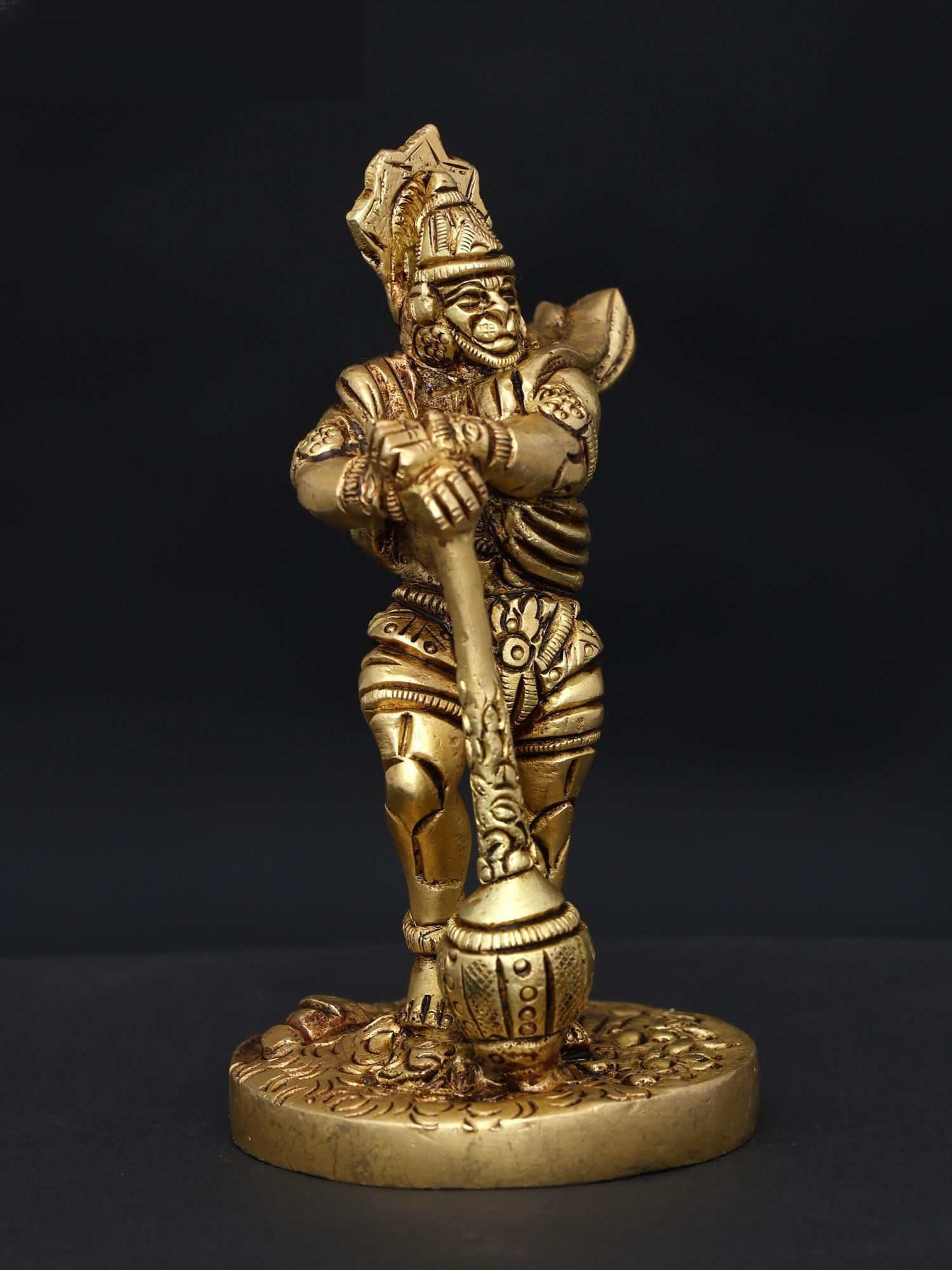 4" Small Mahabali Hanuman / Brass Statue - 2