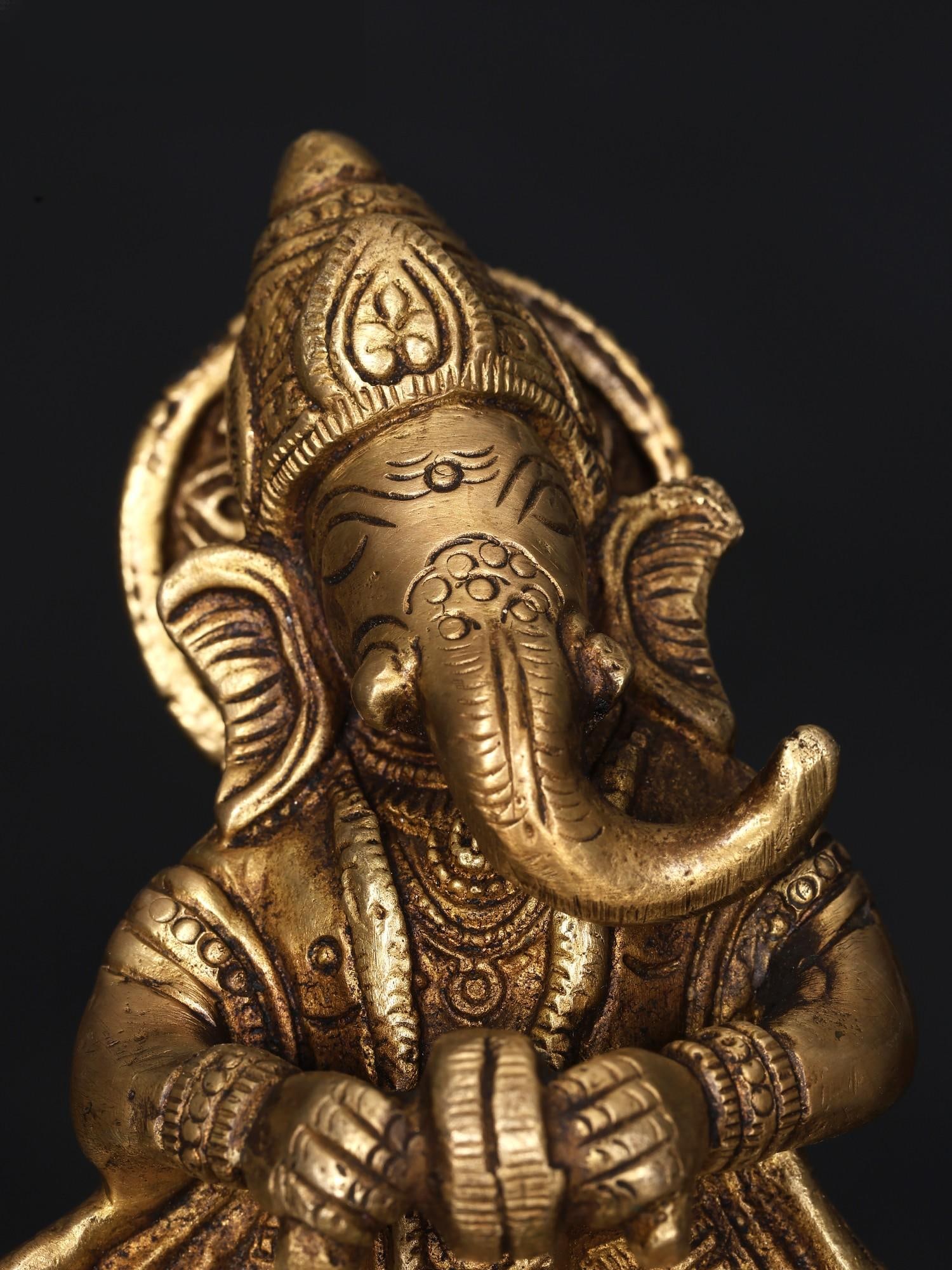 6" Small Dancing Lord Ganesha / Brass Statue - 2