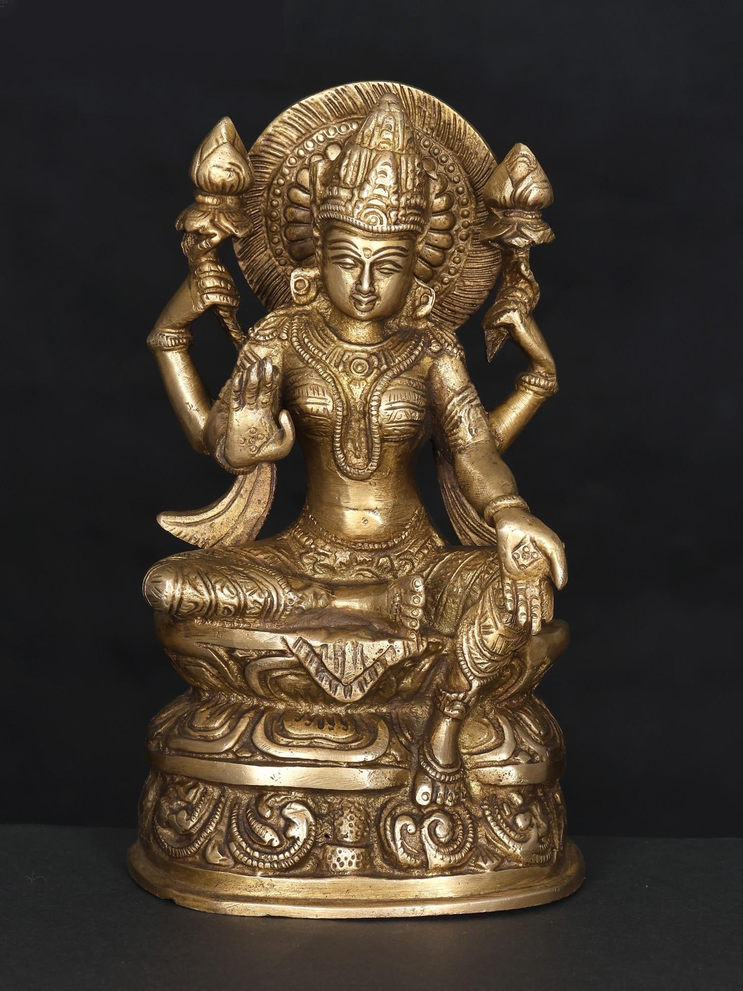 8" Four Armed Blessing Goddess Lakshmi / Brass Statue (1 of 2)