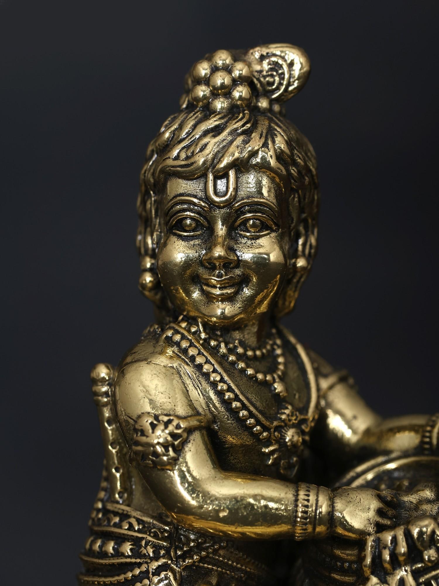 3" Small Superfine Butter Krishna / Brass Statue - 2