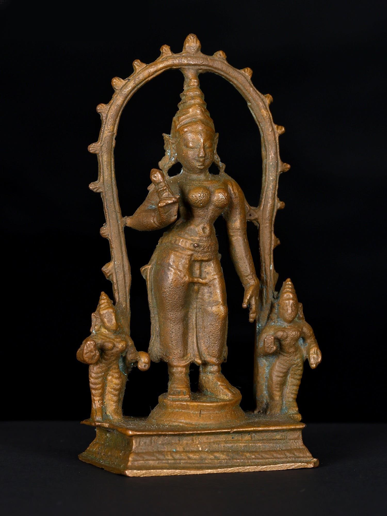3" Small Standing Goddess Parvati / Bronze Statue - 2
