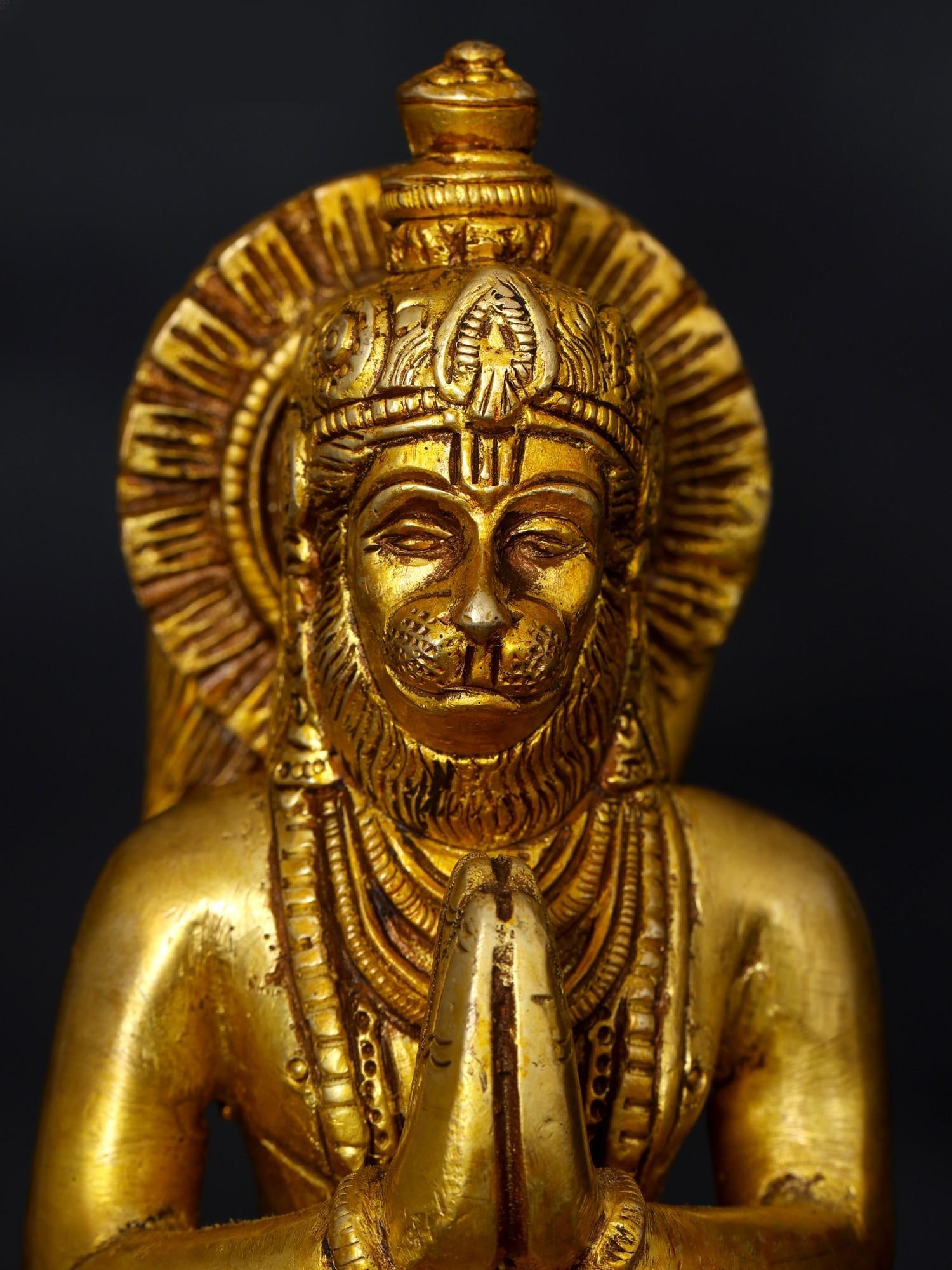 6" Small Lord Hanuman in Namaskar Mudra / Brass Statue - 2