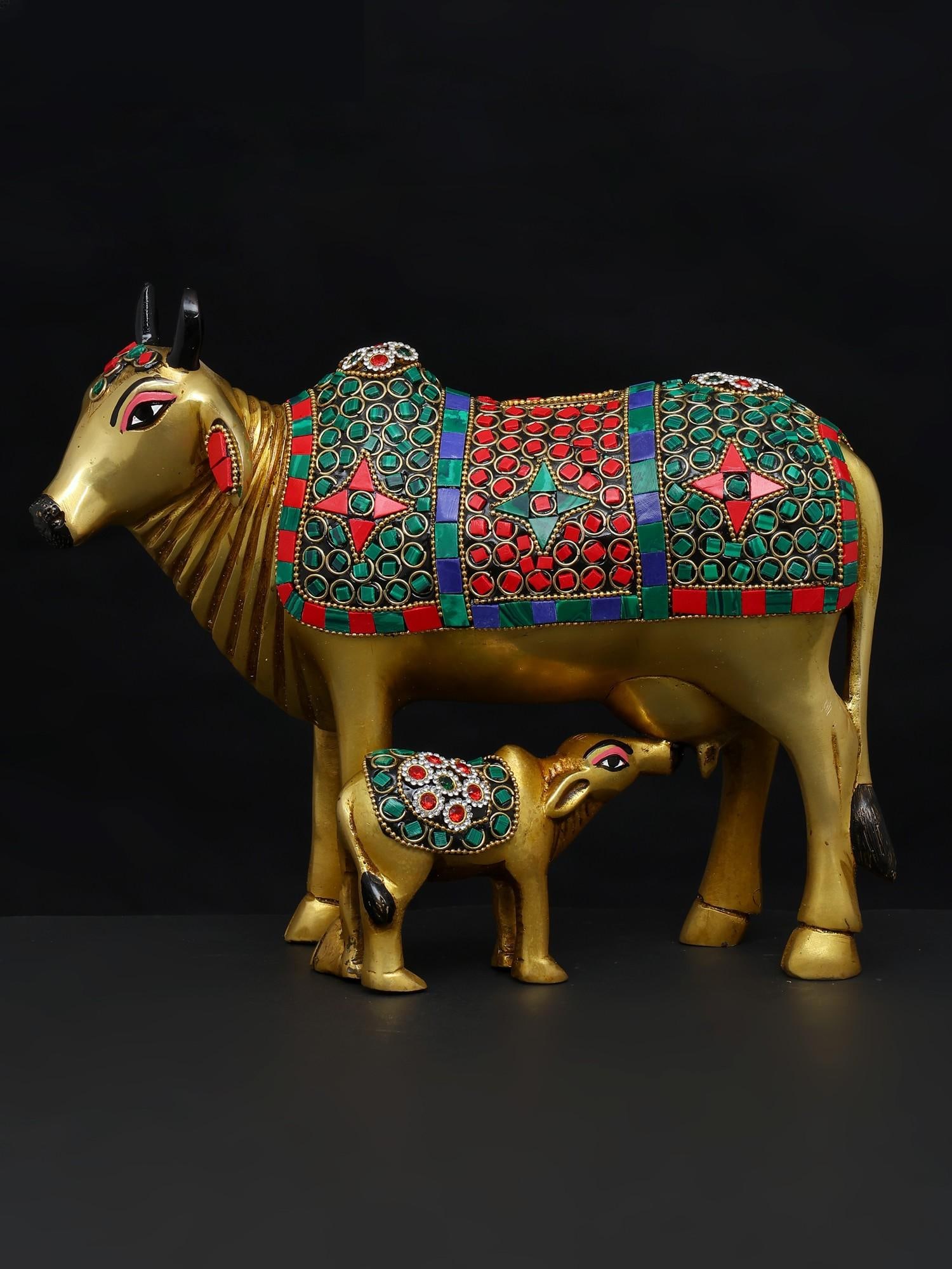10" Brass Cow and Calf Gullak / Brass Statue with Inlay Work: Title: 10" Brass Cow and Calf Gullak / Brass Statue with Inlay Work Description: Additional Information: itemcode: DDO964 Reserve: $202.00 Shipping: Domestic: Shipping rates are determined by