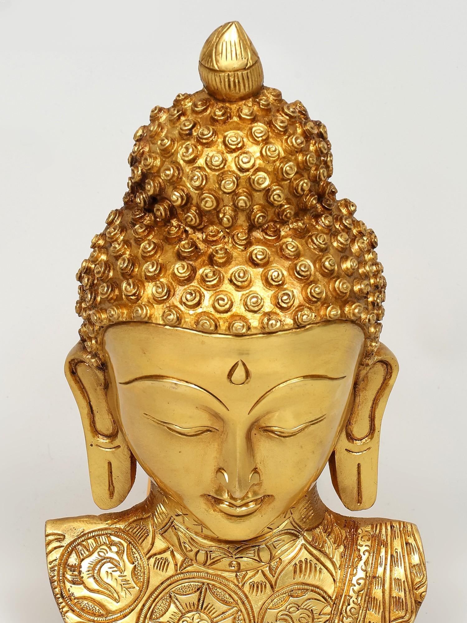 11" Wall Hanging Buddha Bust / Brass Statue - 2