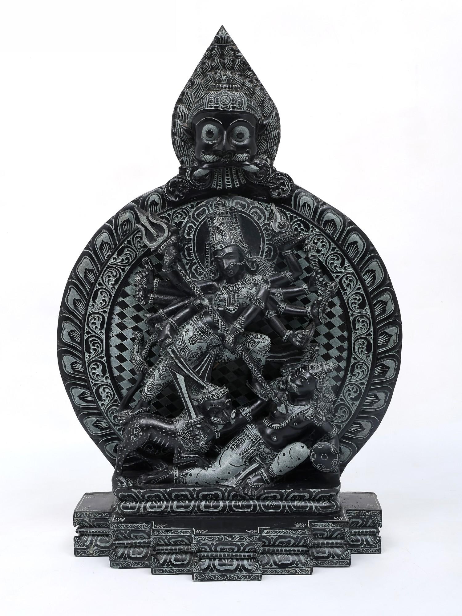 24" Mahishasuramardini (Goddess Durga) with Kirtimukha Prabhavali / Sand Stone Statue / Made in (1 of 2)