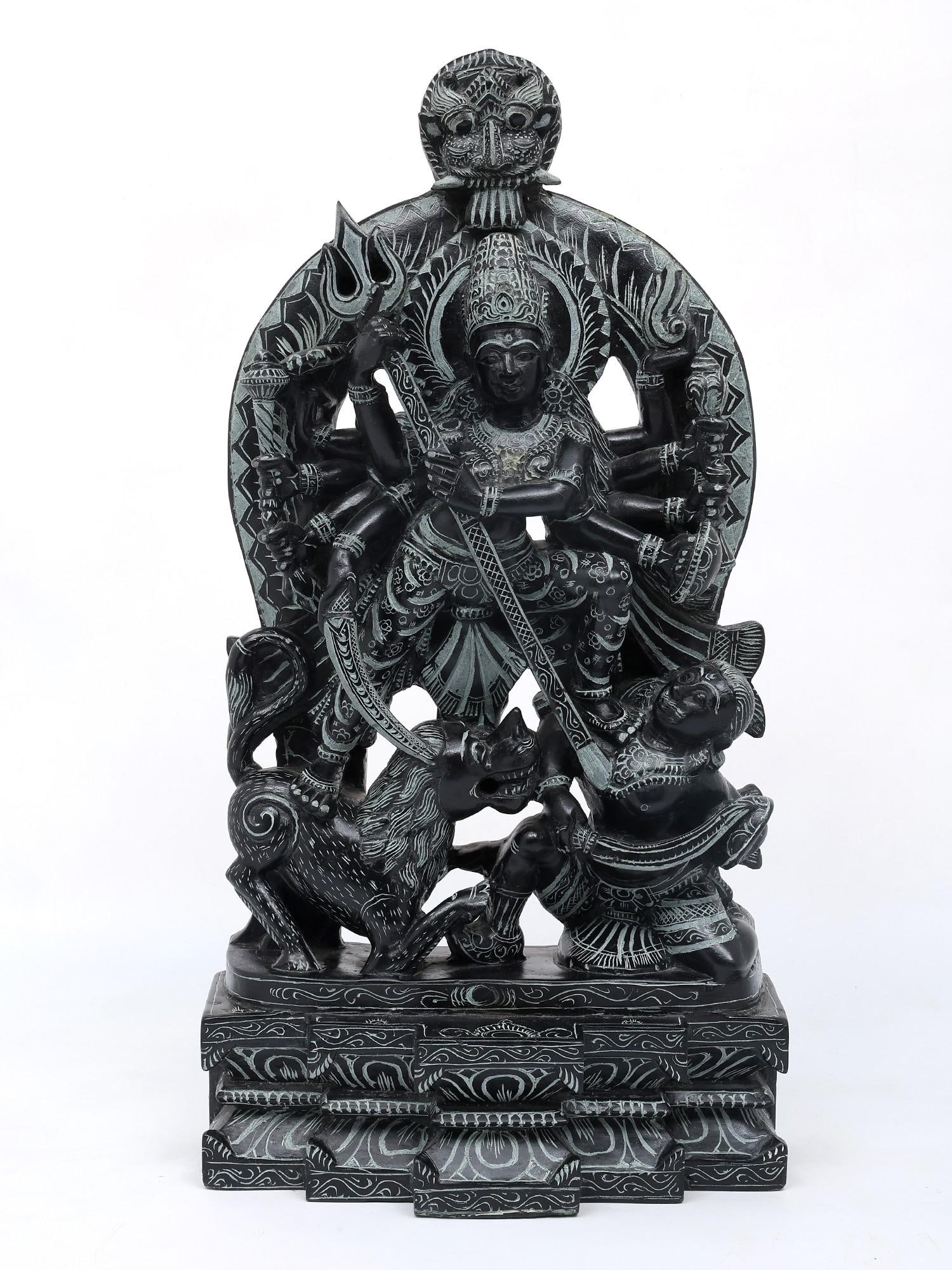 21" Goddess Durga Killing Demon Mahishasura / Sand Stone Statue / Made in Orissa: Title: 21" Goddess Durga Killing Demon Mahishasura / Sand Stone Statue / Made in Orissa Description: Additional Information: itemcode: DDO991 Reserve: $1,133.00 Shipping: Domestic: Shipping rates are 