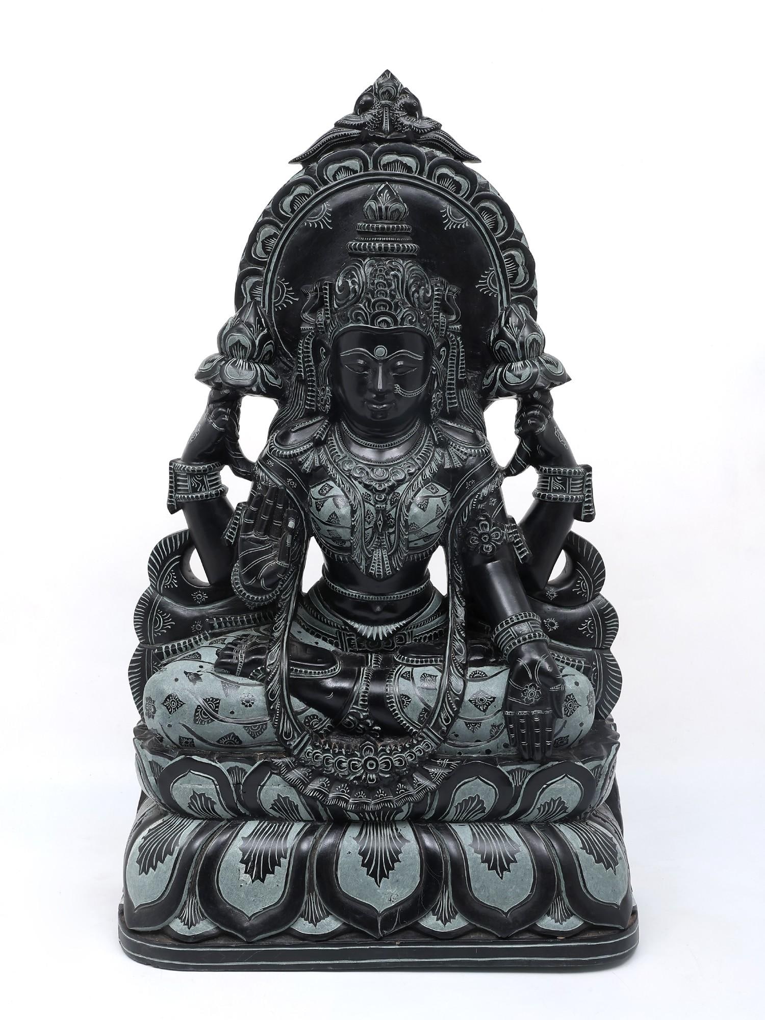 30" Large Sitting Goddess Lakshmi / Sand Stone Statue / Made in Orissa: Title: 30" Large Sitting Goddess Lakshmi / Sand Stone Statue / Made in Orissa Description: Additional Information: itemcode: DDO996 Reserve: $2,480.00 Shipping: Domestic: Shipping rates are determined