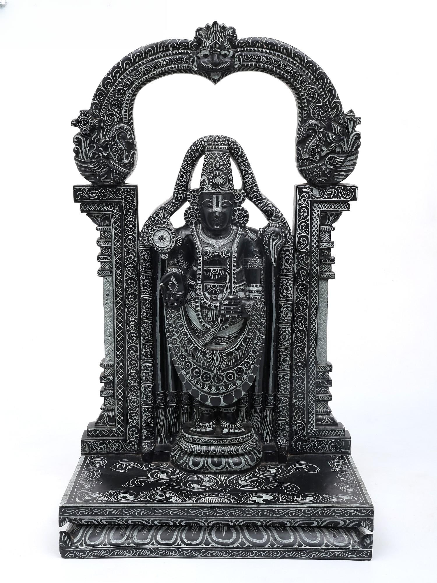 24" Lord Venkateshvara (Tirupati Balaji) Standing on Kirtimukha Throne / Sand Stone Statue / Made in: Title: 24" Lord Venkateshvara (Tirupati Balaji) Standing on Kirtimukha Throne / Sand Stone Statue / Made in Orissa Description: Additional Information: itemcode: DDO998 Reserve: $1,547.00 Shipping: Do