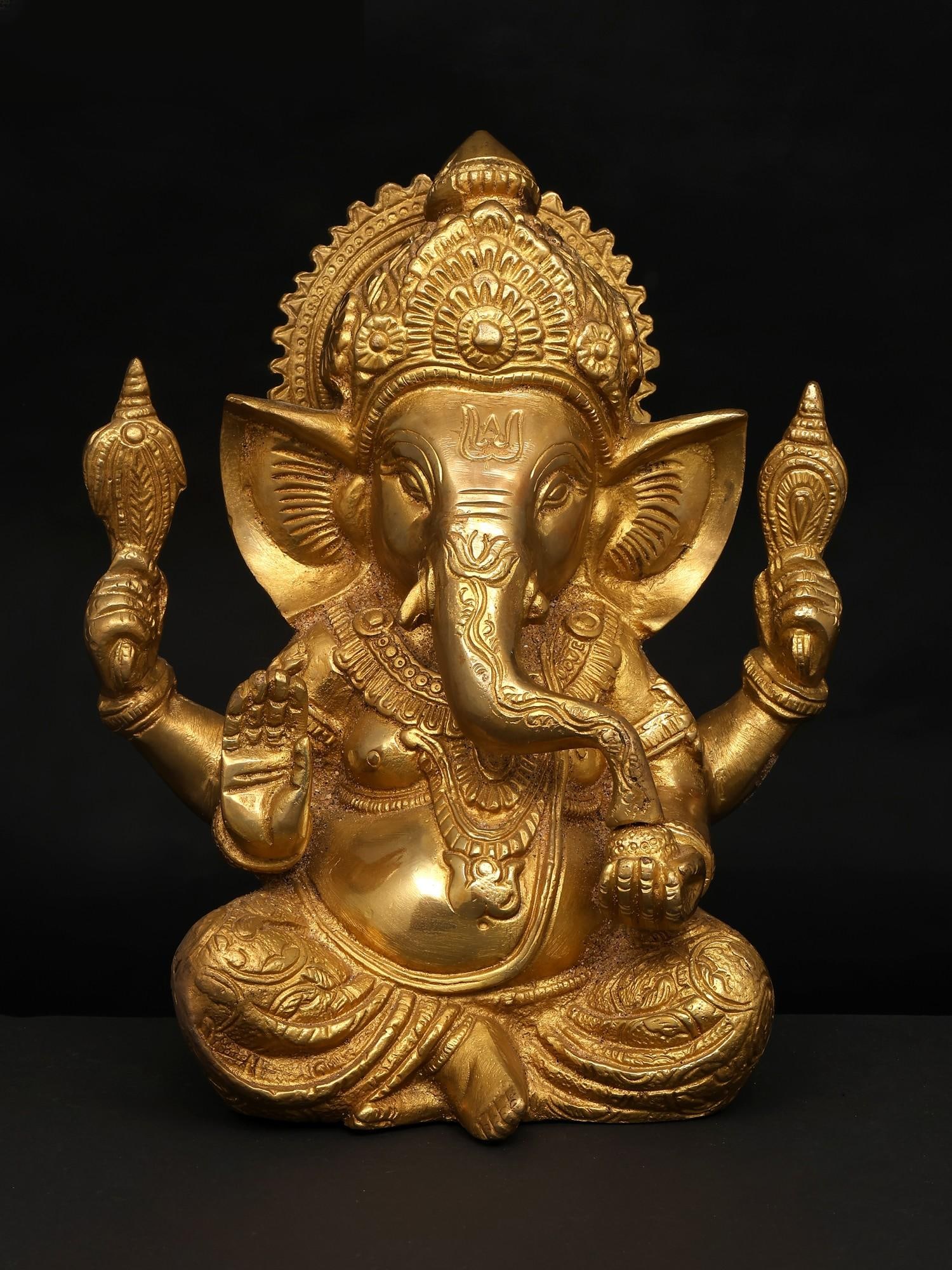 9" Chaturbhuja Blessing Lord Ganesha / Brass Statue: Title: 9" Chaturbhuja Blessing Lord Ganesha / Brass Statue Description: Additional Information: itemcode: DDP053 Reserve: $181.00 Shipping: Domestic: Shipping rates are determined by destination Inter