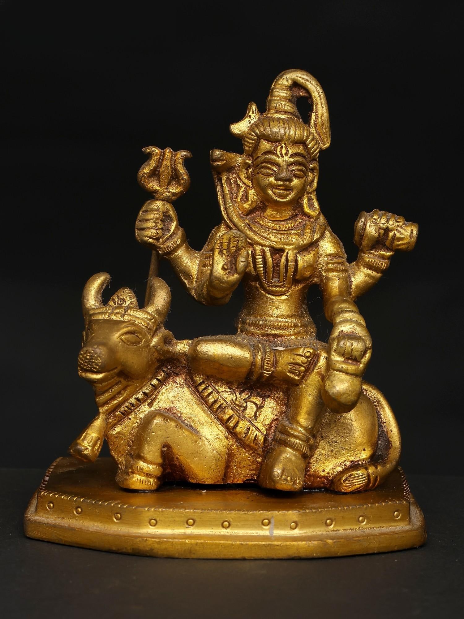 3" Small Lord Shiva Seated on Nandi / Brass Statue (1 of 2)