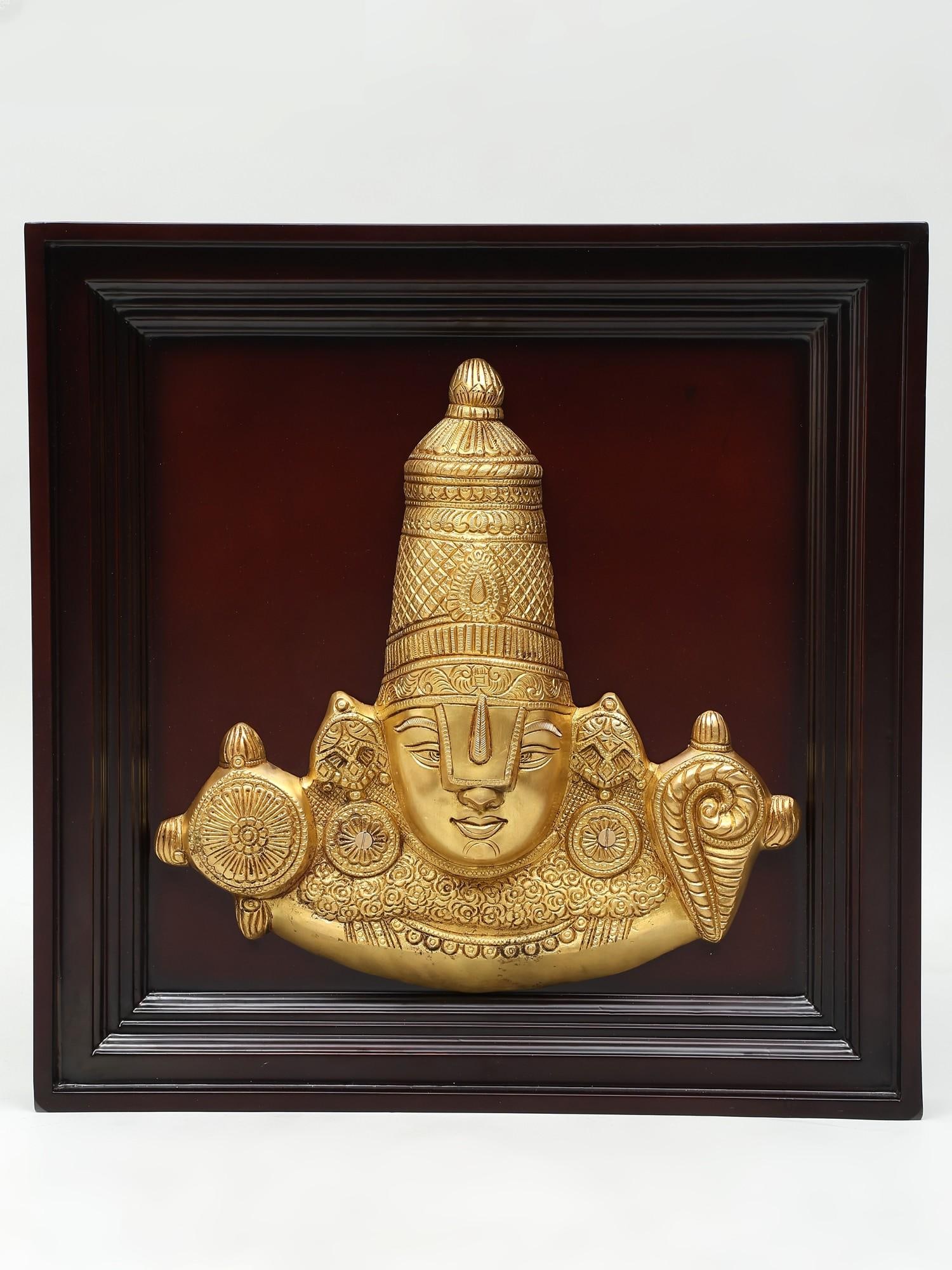 20" Wood Framed Brass Tirupati Balaji (Venkateshvara) / Wall Hanging: Title: 20" Wood Framed Brass Tirupati Balaji (Venkateshvara) / Wall Hanging Description: Additional Information: itemcode: DDP059 Reserve: $388.00 Shipping: Domestic: Shipping rates are determined by