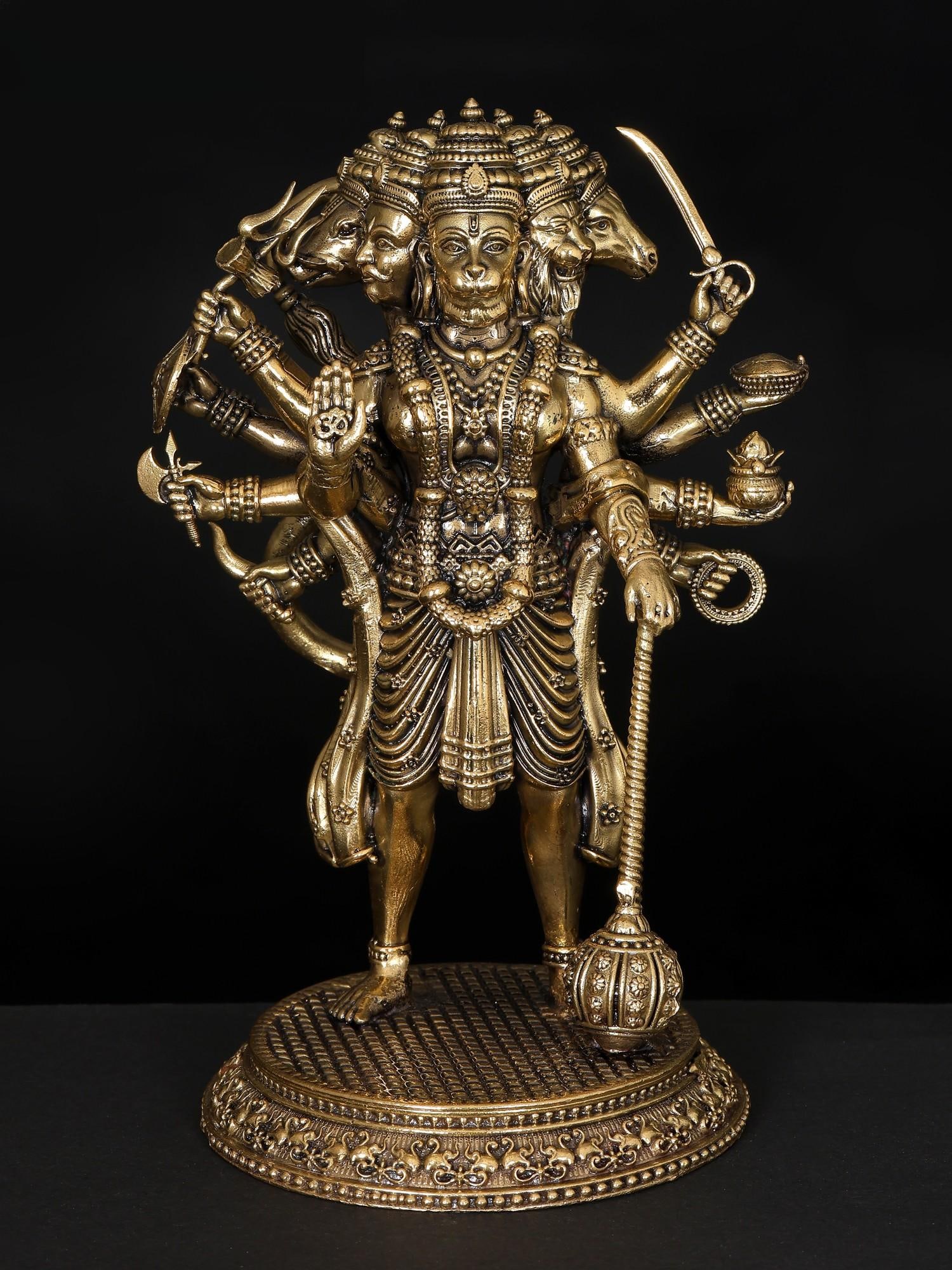 Superfine Ten Armed Standing Panchamukhi Lord Hanuman / Brass Statue: Title: Superfine Ten Armed Standing Panchamukhi Lord Hanuman / Brass Statue Description: Additional Information: itemcode: DDP060 Reserve: $160.00 Shipping: Domestic: Shipping rates are determined by