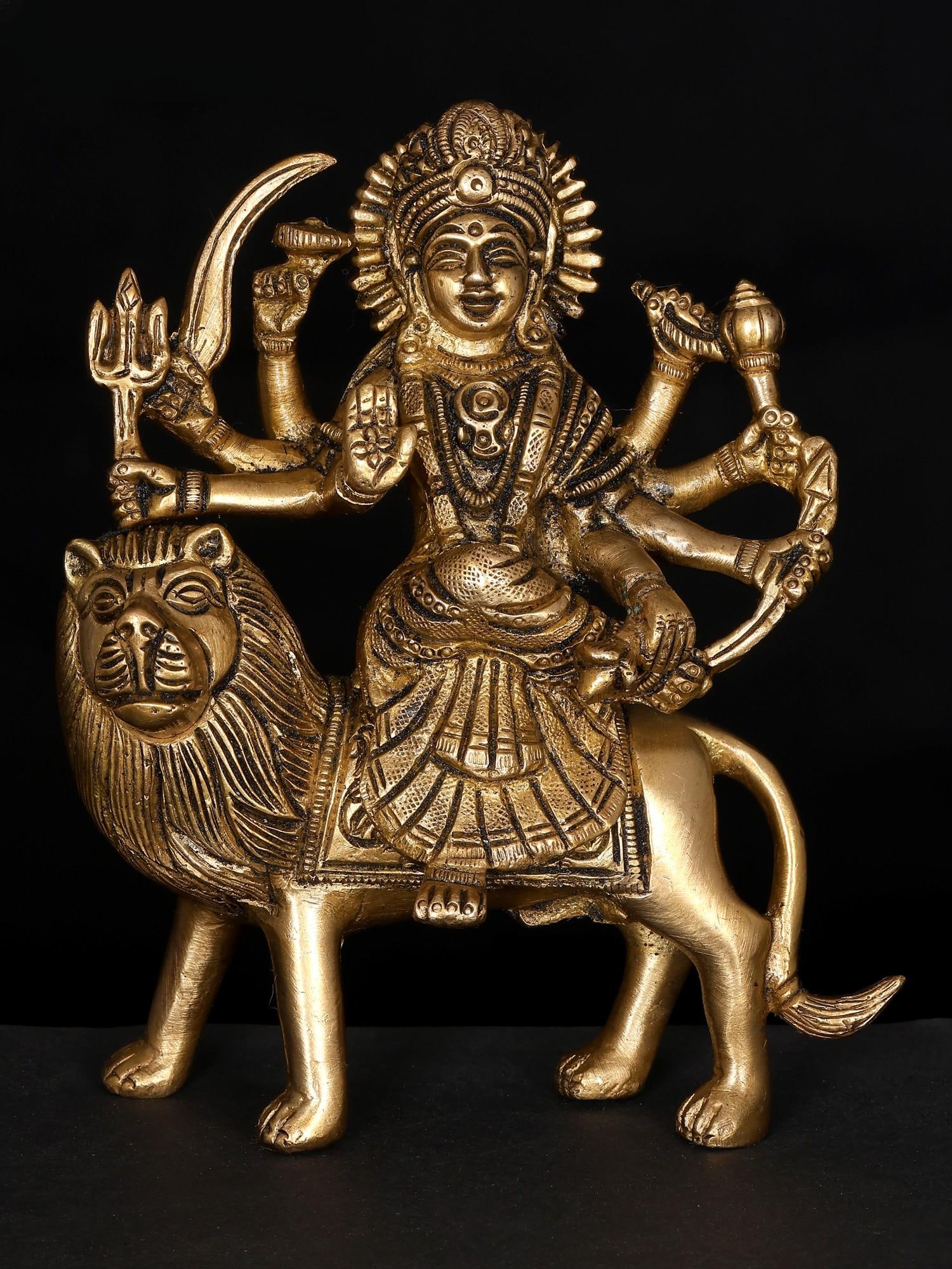 6" Small Eight Armed Goddess Durga (Sherawali Maa) / Brass Statue: Title: 6" Small Eight Armed Goddess Durga (Sherawali Maa) / Brass Statue Description: Additional Information: itemcode: DDP076 Reserve: $98.00 Shipping: Domestic: Shipping rates are determined by