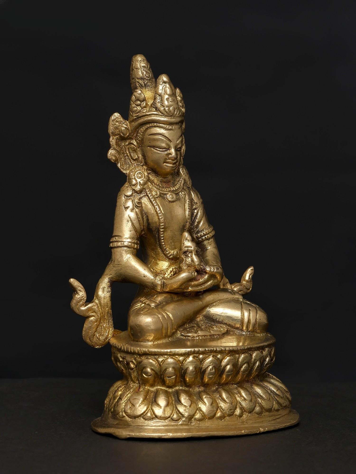 4" Small Crowned Shakyamuni Buddha Statue in Brass - 2