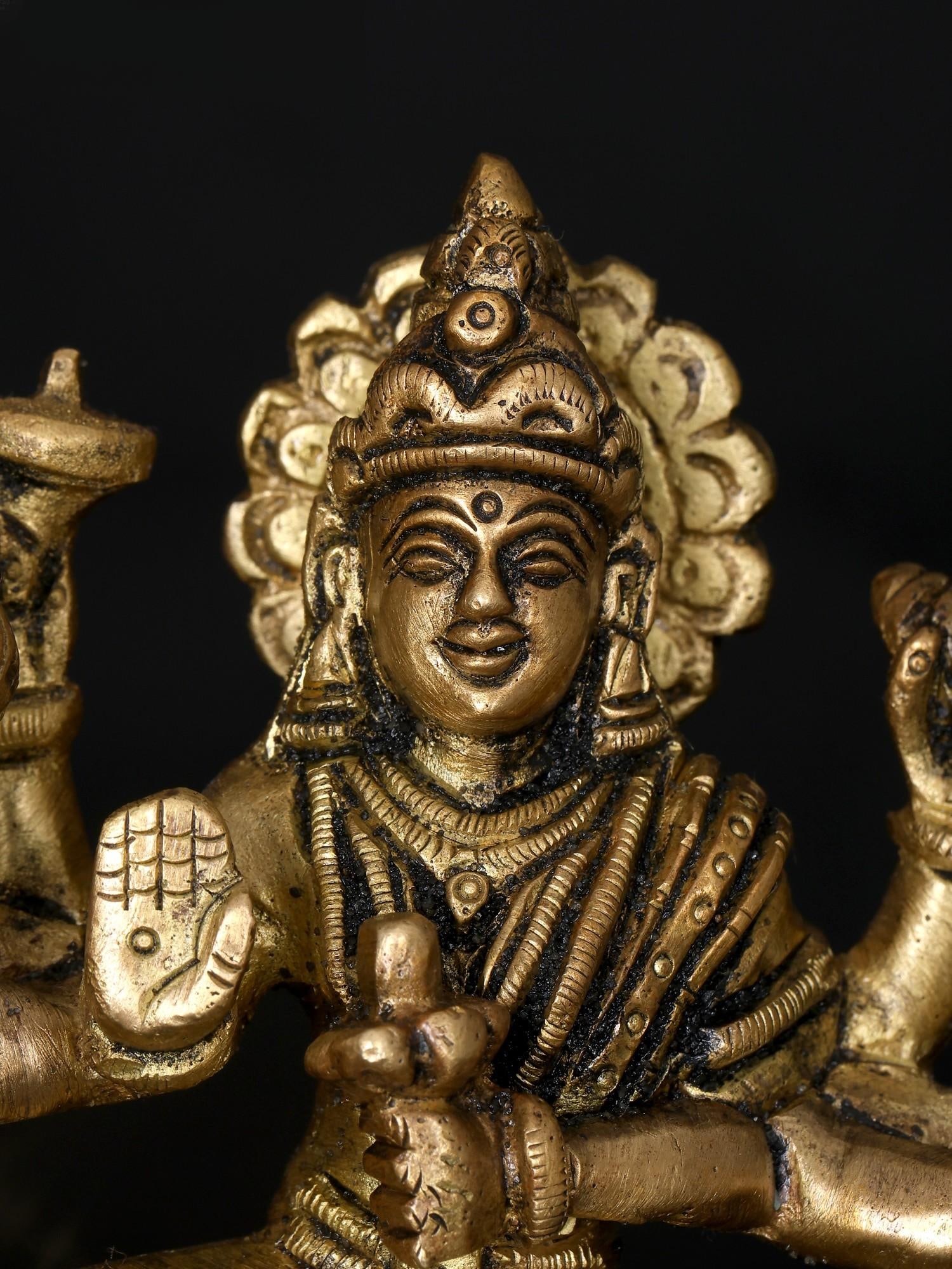 Small Goddess Durga Seated on Lion / Brass Statue - 2