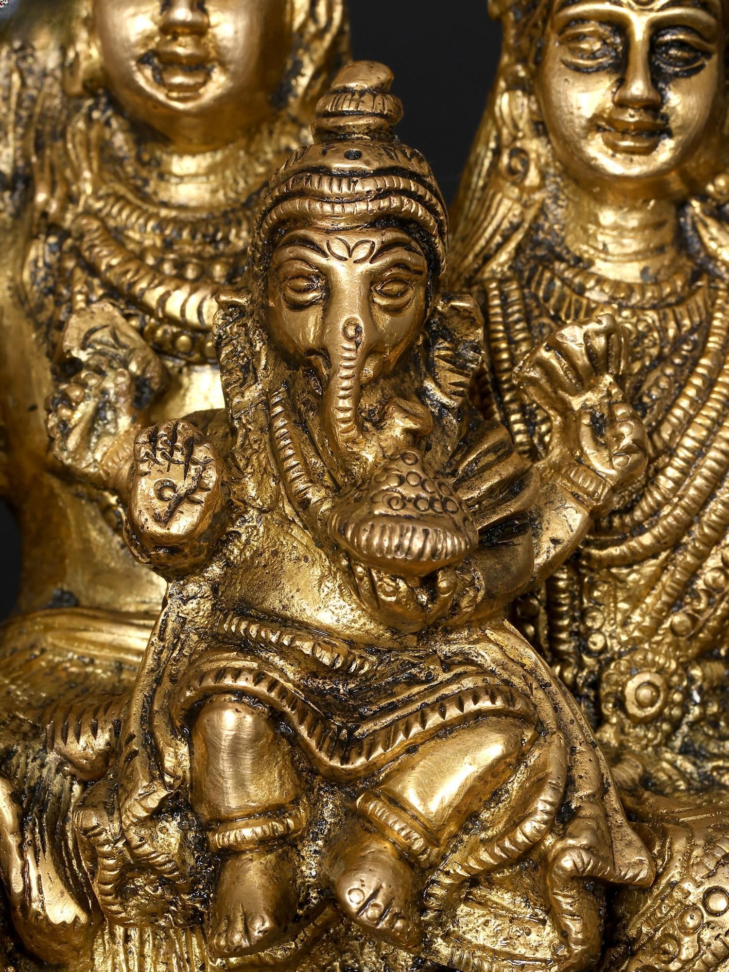 6" Small Shiva Family / Brass Statue - 2