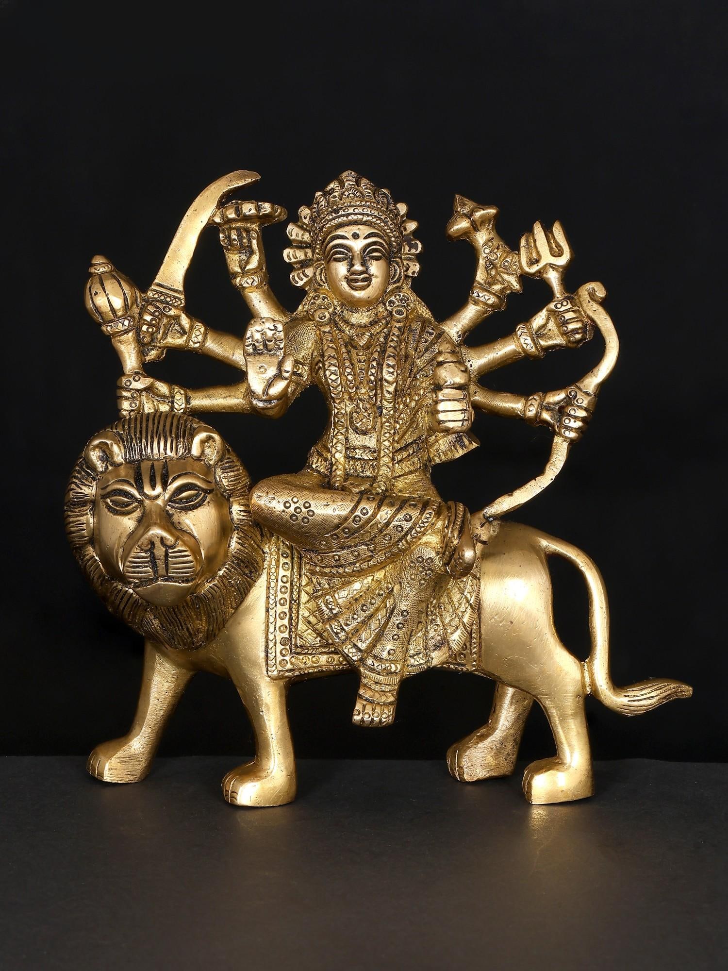 6" Small Eight Armed Goddess Durga / Brass Statue (1 of 2)