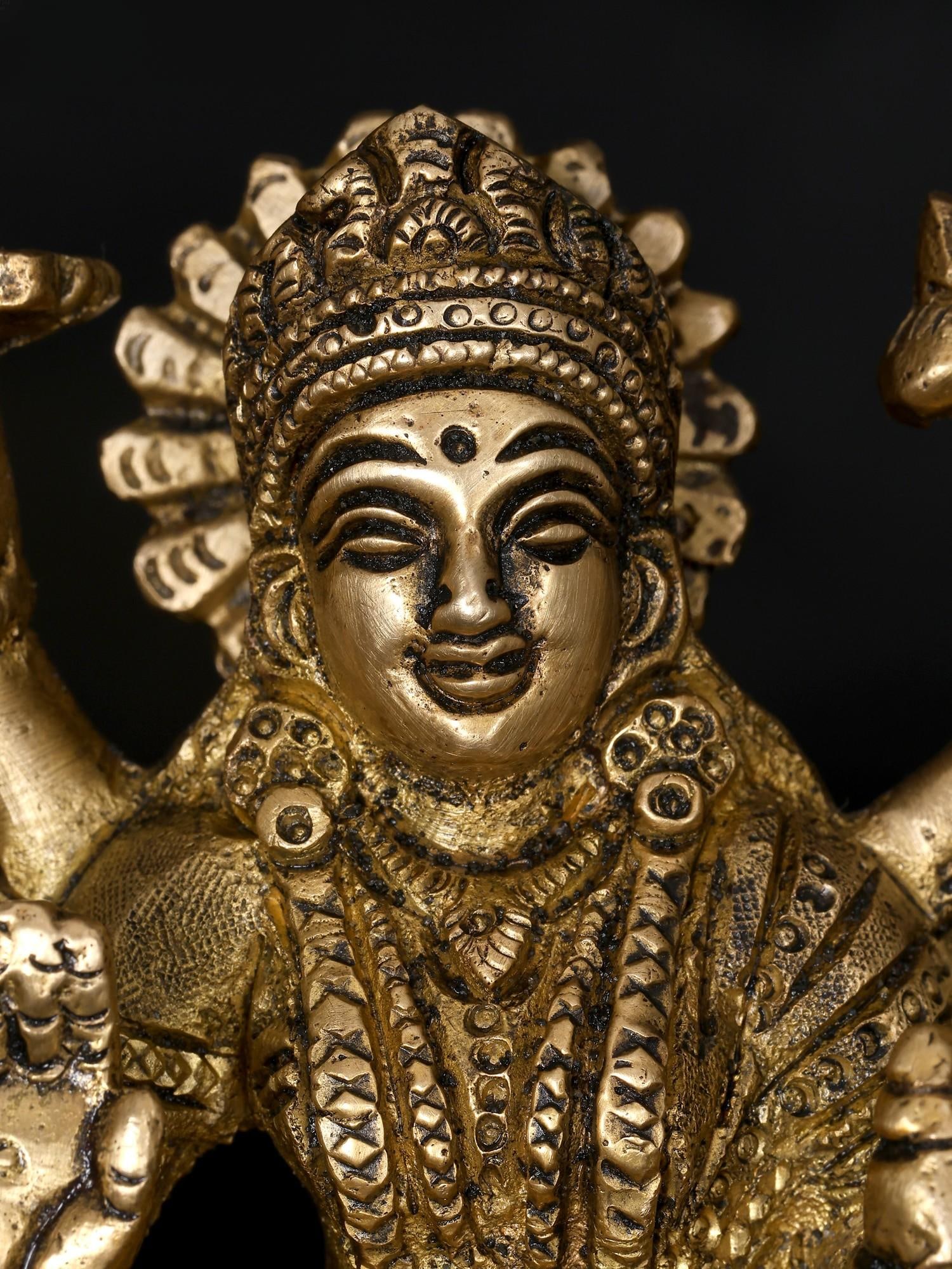 6" Small Eight Armed Goddess Durga / Brass Statue - 2