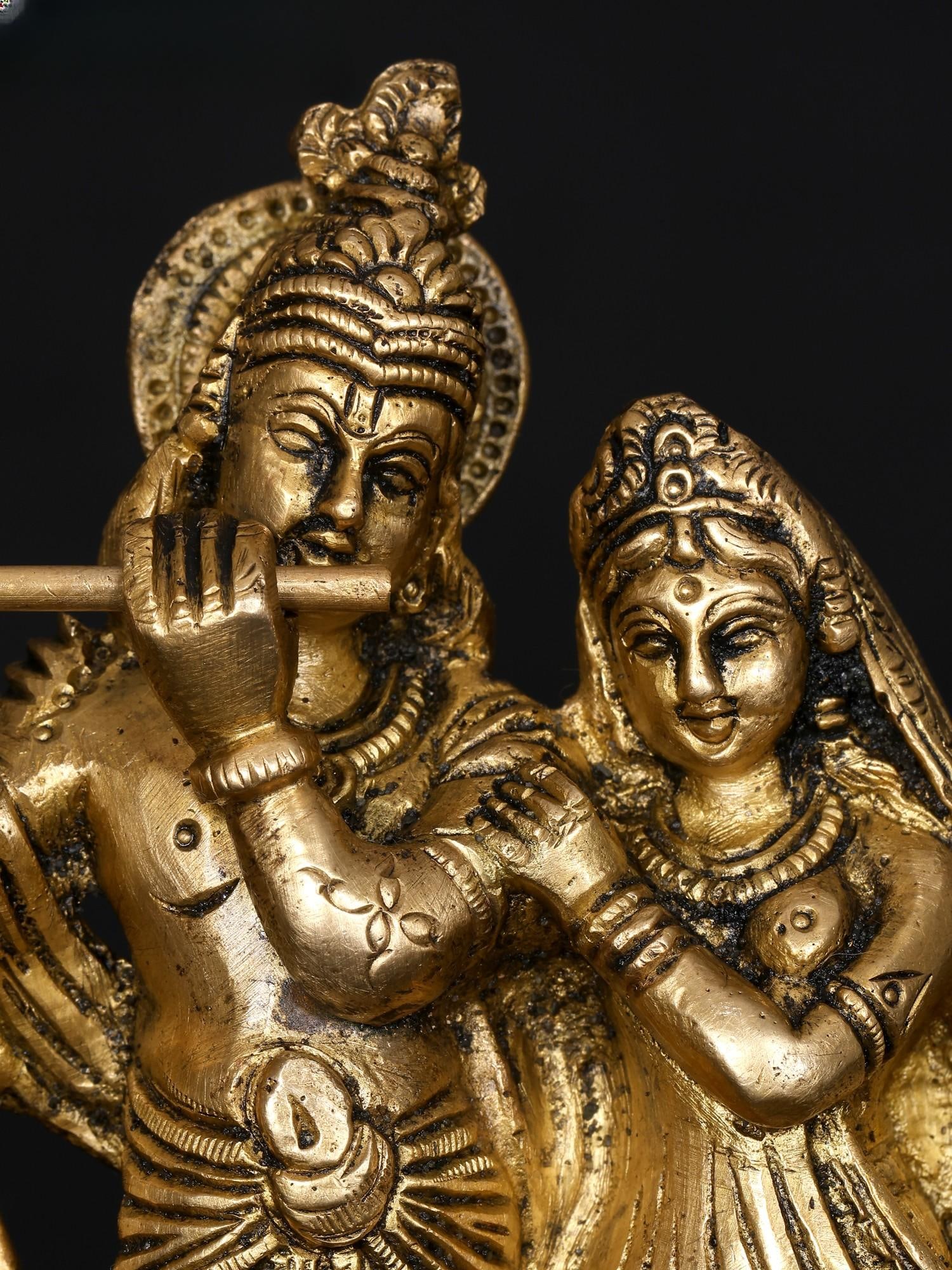 5" Small Standing Radha Krishna / Brass Statue - 2