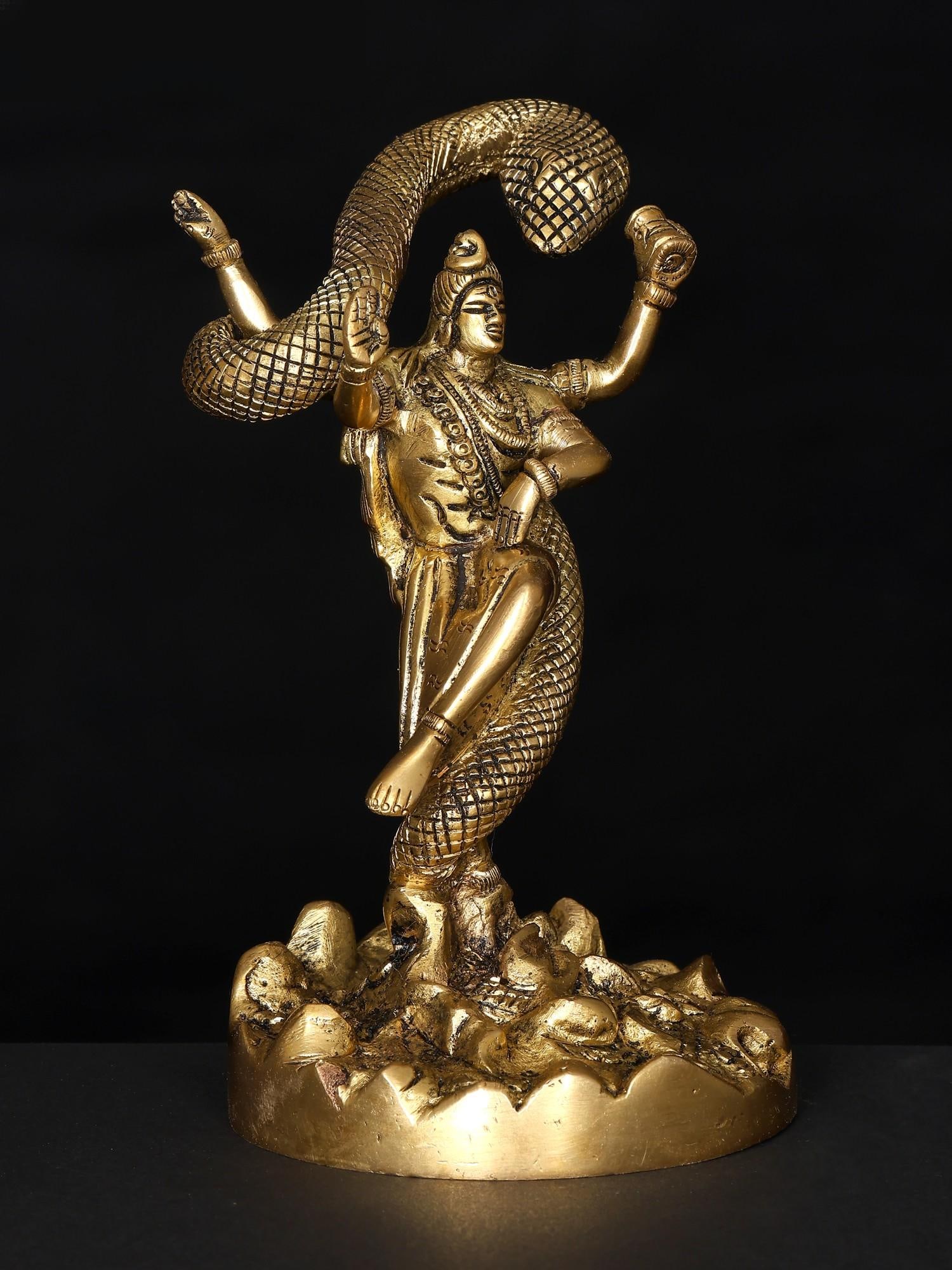 6" Small Dancing Lord Shiva with Vasuki Naag / Brass Statue - 2