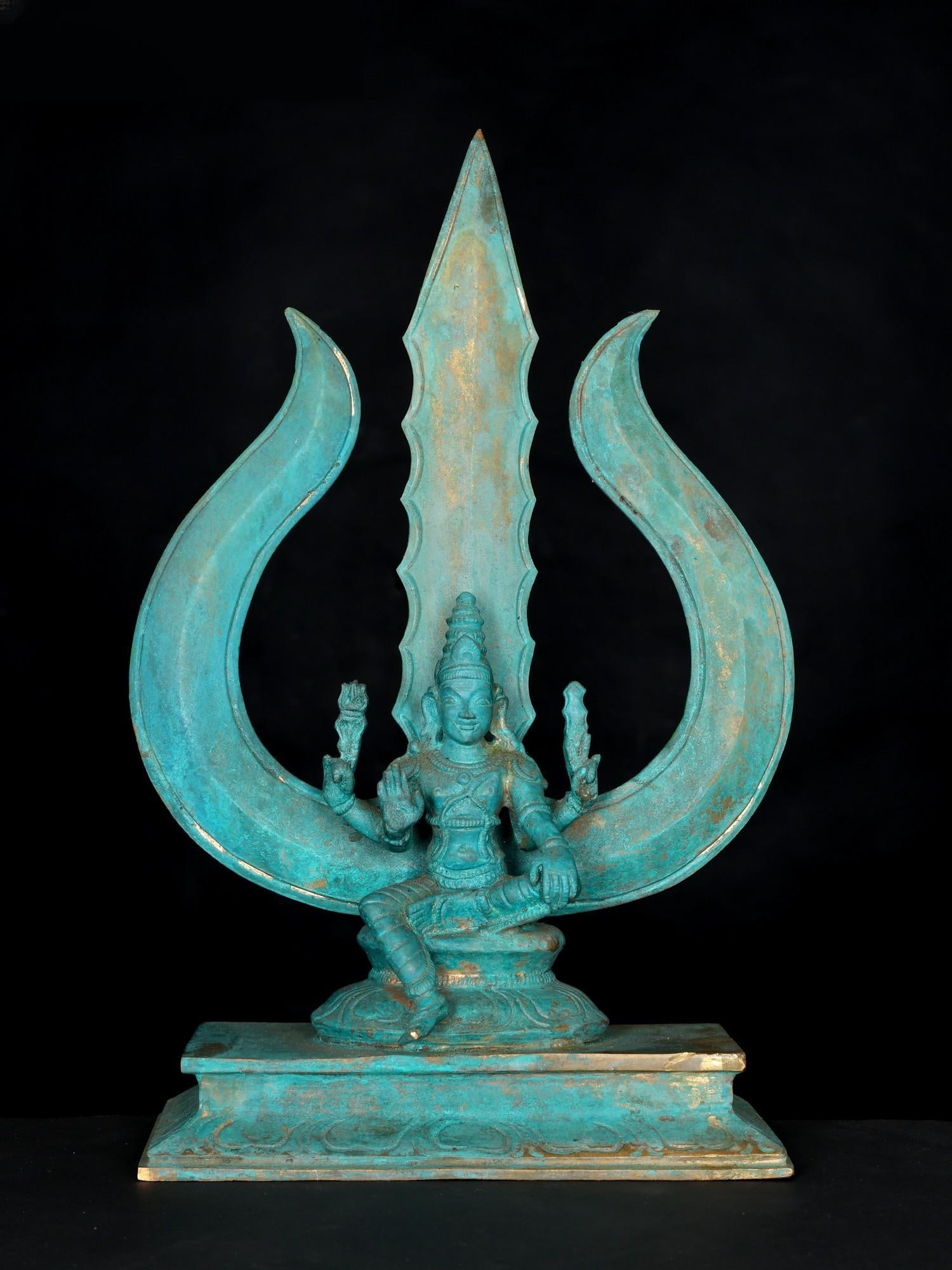 12" Blessing Lord Shiva Seated on Trident / Bronze Statue: Title: 12" Blessing Lord Shiva Seated on Trident / Bronze Statue Description: Additional Information: itemcode: DDP100 Reserve: $616.00 Shipping: Domestic: Shipping rates are determined by