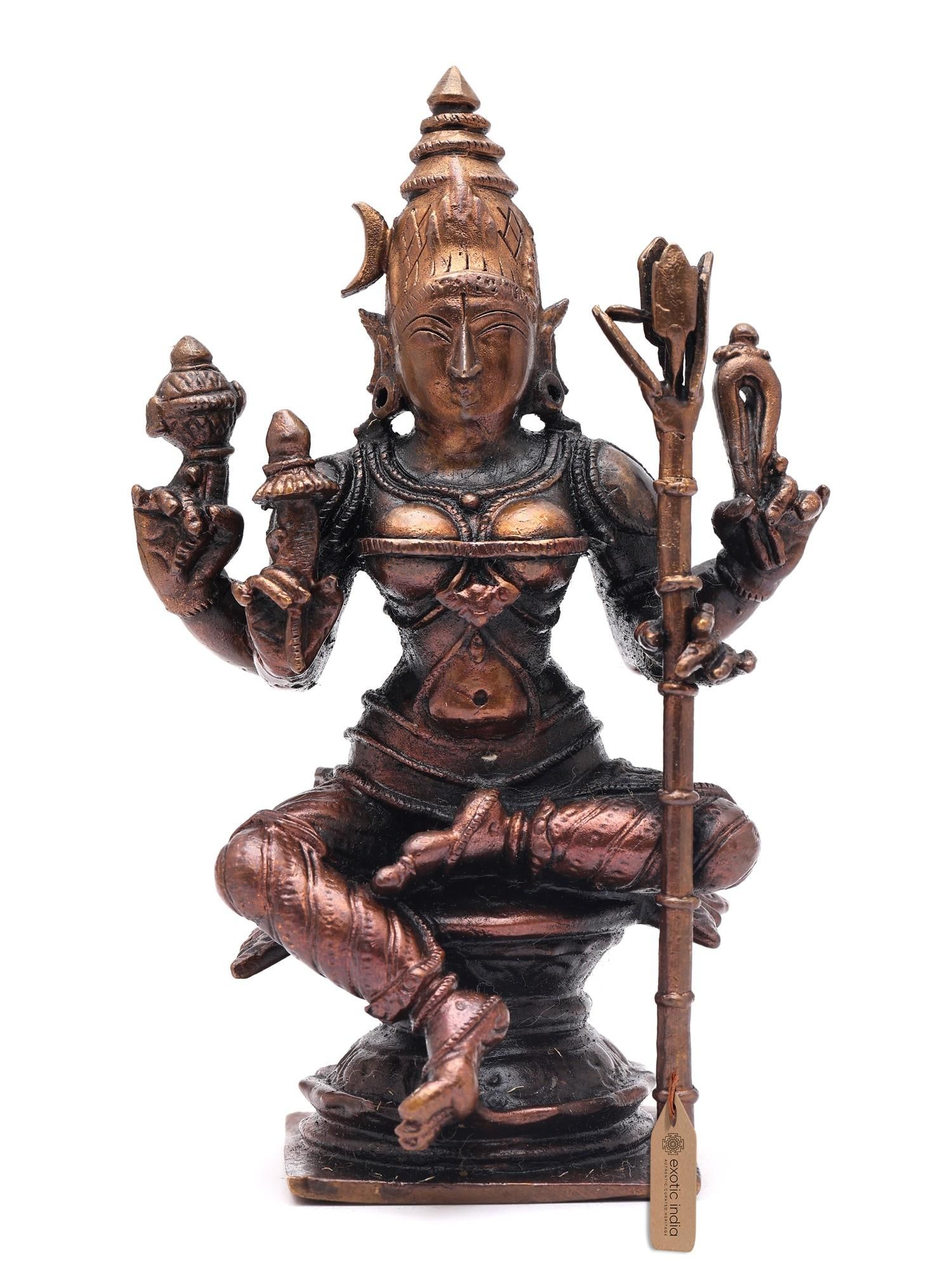 4" Small Sitting Goddess Rajarajeshvari (Tripura Sundari) / Copper Statue (1 of 2)