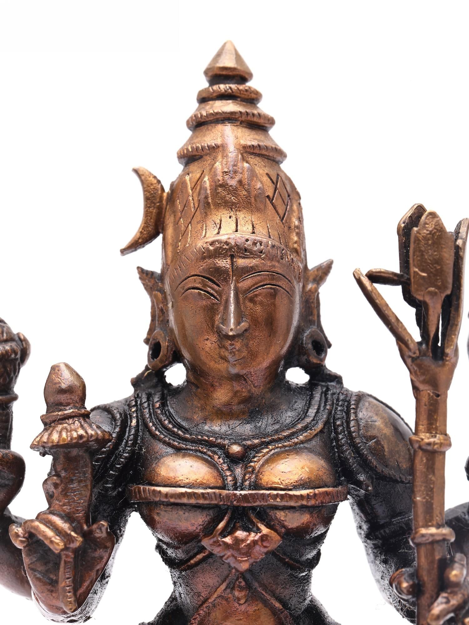 4" Small Sitting Goddess Rajarajeshvari (Tripura Sundari) / Copper Statue - 2