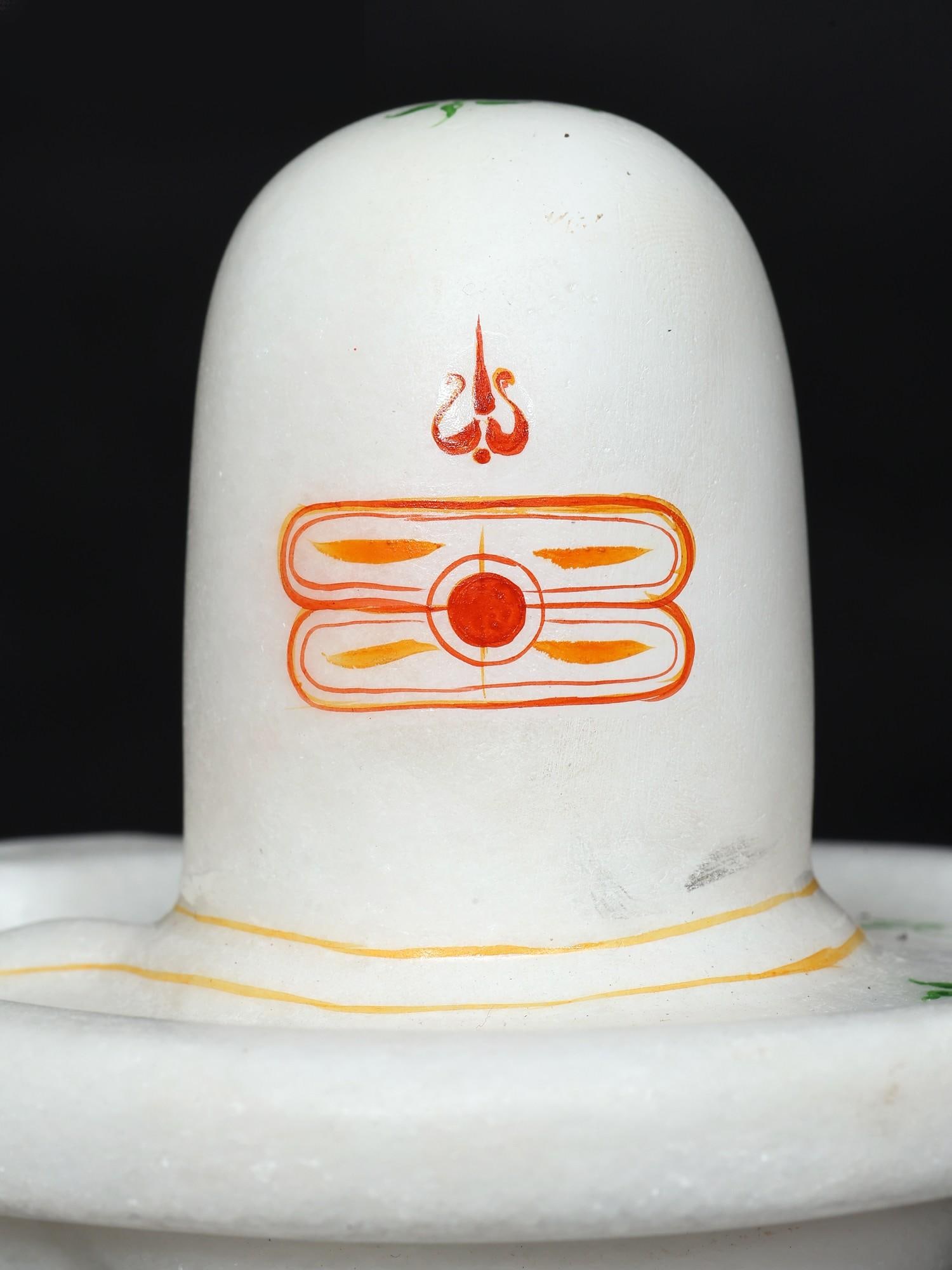 5" White Marble Shivalinga with Shiva Tilak - 2