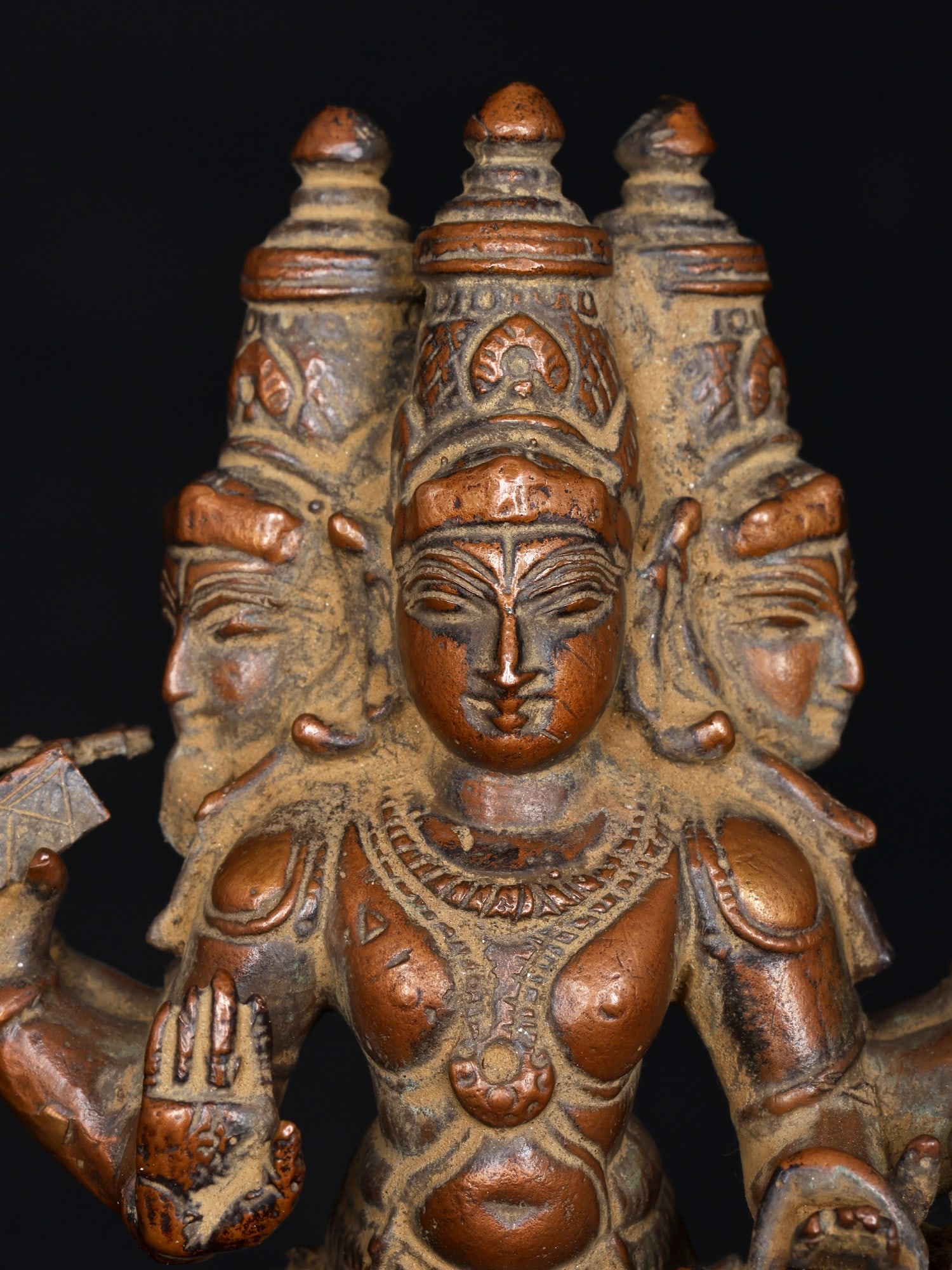 7" Tridev with Narada and Hanuman / Copper Statue - 2