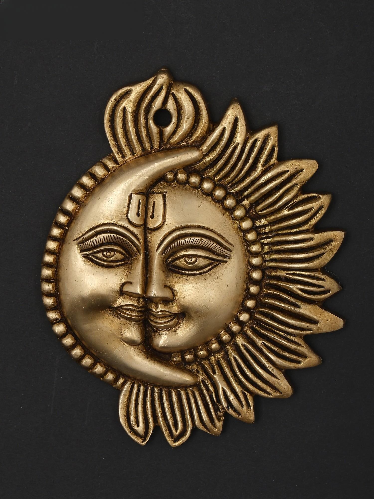 5" Small Wall Hanging Half Sun and Half Moon in Brass (1 of 2)