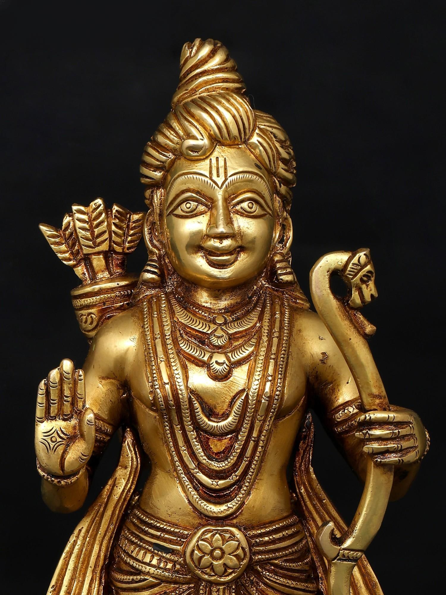 11" Standing Lord Rama in Blessing Gesture / Brass Statue - 2