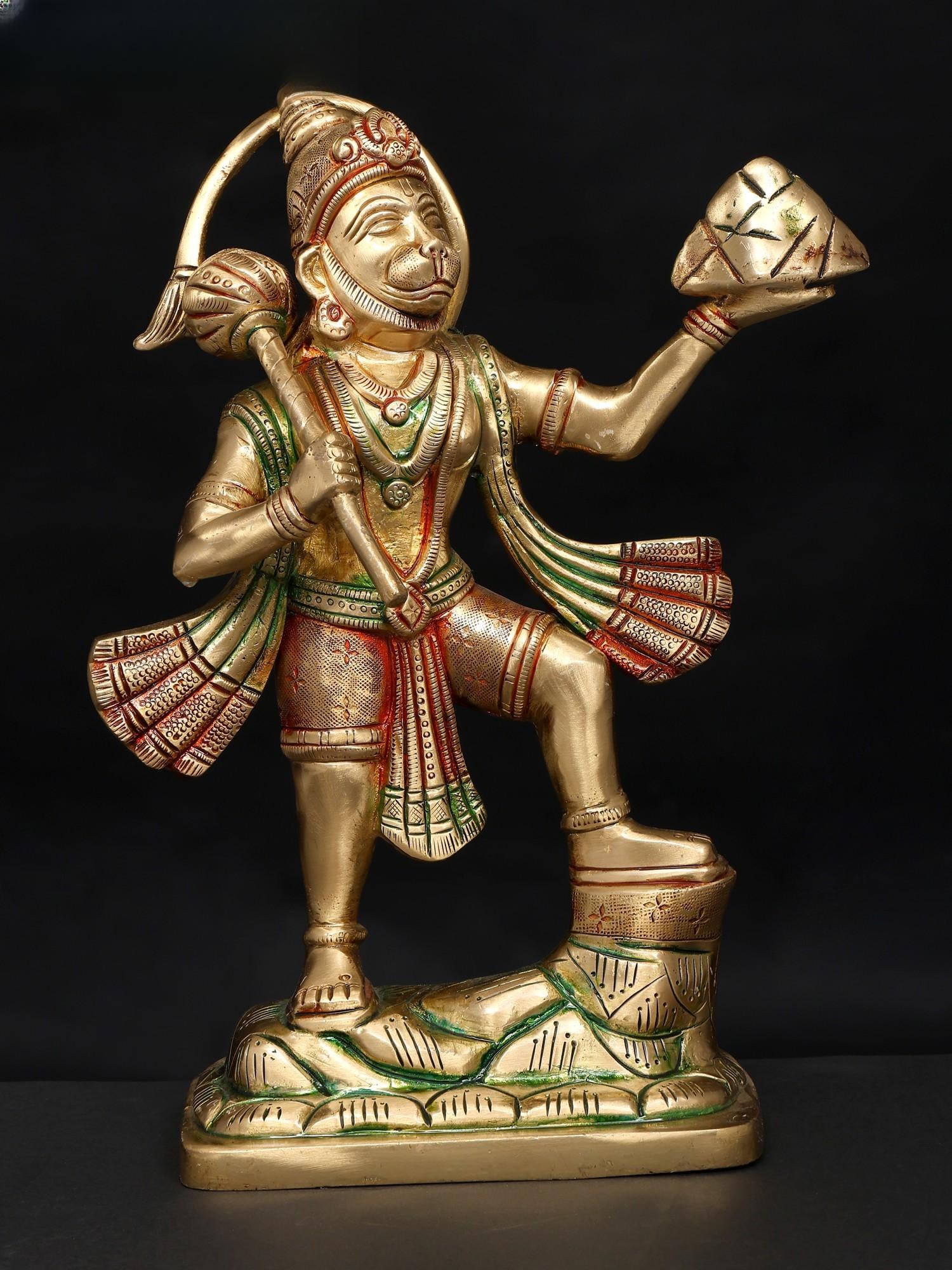 10" Standing Lord Hanuman Holding Mountain of Sanjivani Herbs / Brass Statue: Title: 10" Standing Lord Hanuman Holding Mountain of Sanjivani Herbs / Brass Statue Description: Additional Information: itemcode: DDP248 Reserve: $181.00 Shipping: Domestic: Shipping rates are determ