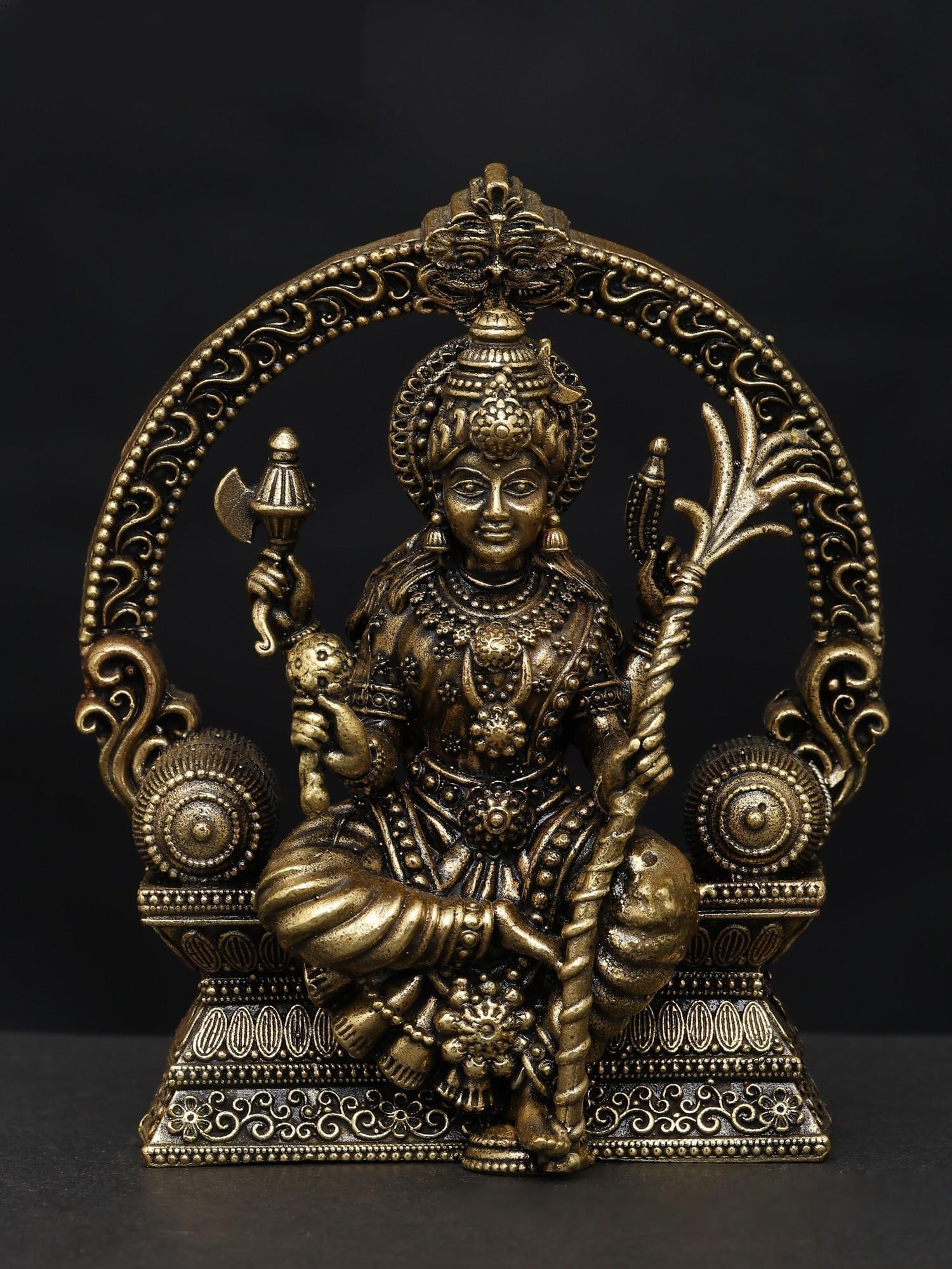 4" Small Superfine Goddess Rajarajeshvari Seated on Kirtimukha Throne / Brass Statue: Title: 4" Small Superfine Goddess Rajarajeshvari Seated on Kirtimukha Throne / Brass Statue Description: Additional Information: itemcode: DDP249 Reserve: $77.00 Shipping: Domestic: Shipping rates