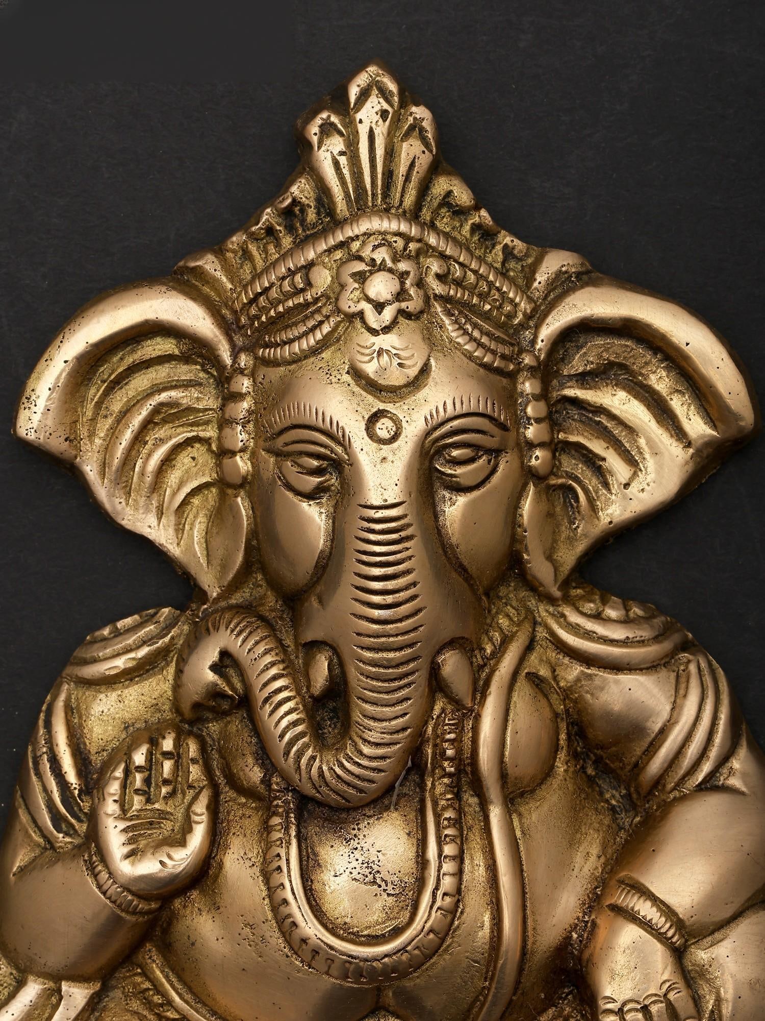 7" Blessing Ganesha Wall Hanging / Brass Statue - 2