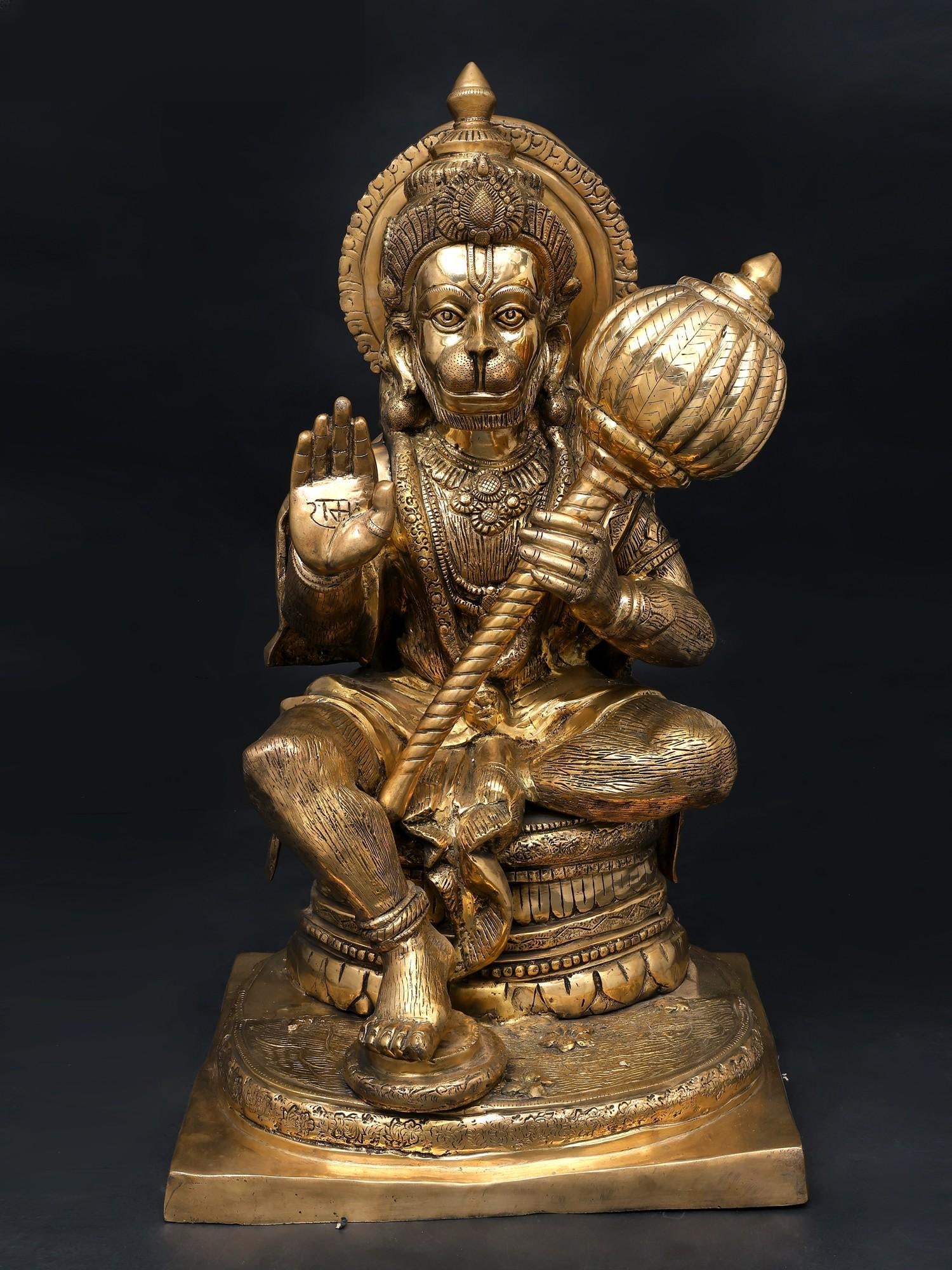 36" Large Sitting Lord Hanuman in Blessing Gesture / Brass Statue: Title: 36" Large Sitting Lord Hanuman in Blessing Gesture / Brass Statue Description: Additional Information: itemcode: DDP328 Reserve: $3,824.00 Shipping: Domestic: Shipping rates are determined by d