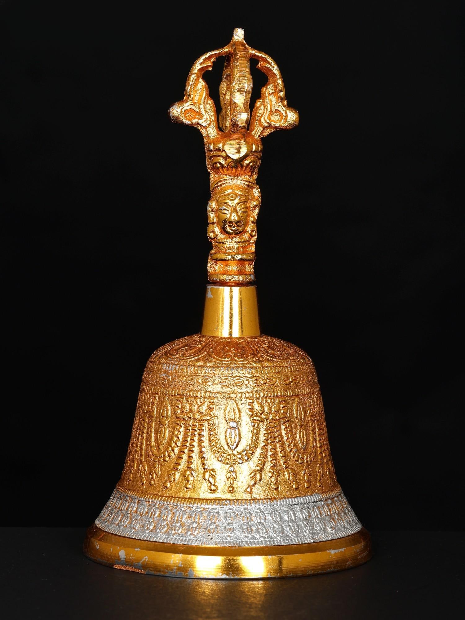 6" Buddhist Dorje Bell in Brass with Gold Plating (1 of 2)