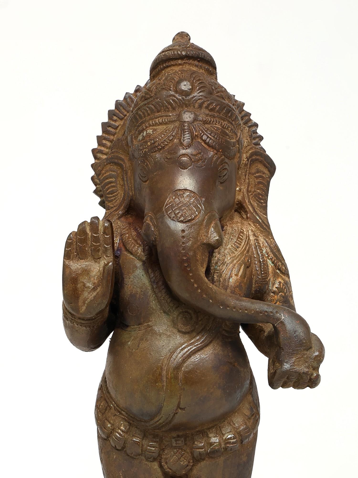 9" Blessing Lord Ganesha / Brass Statue - 2